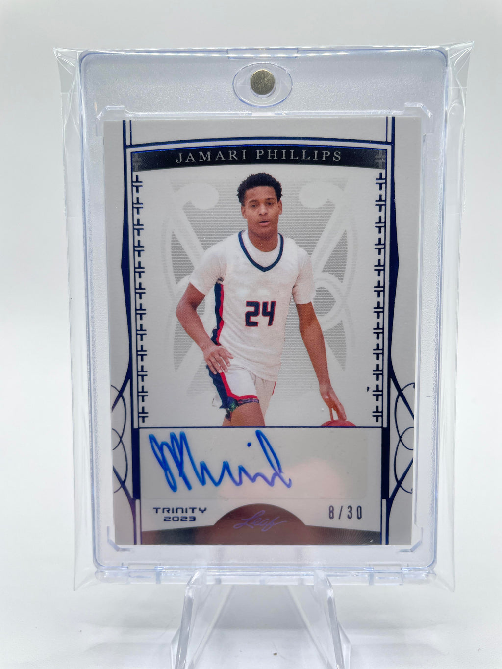 2022-23 Leaf Trinity Jamari Phillips Blue Rookie Auto /30