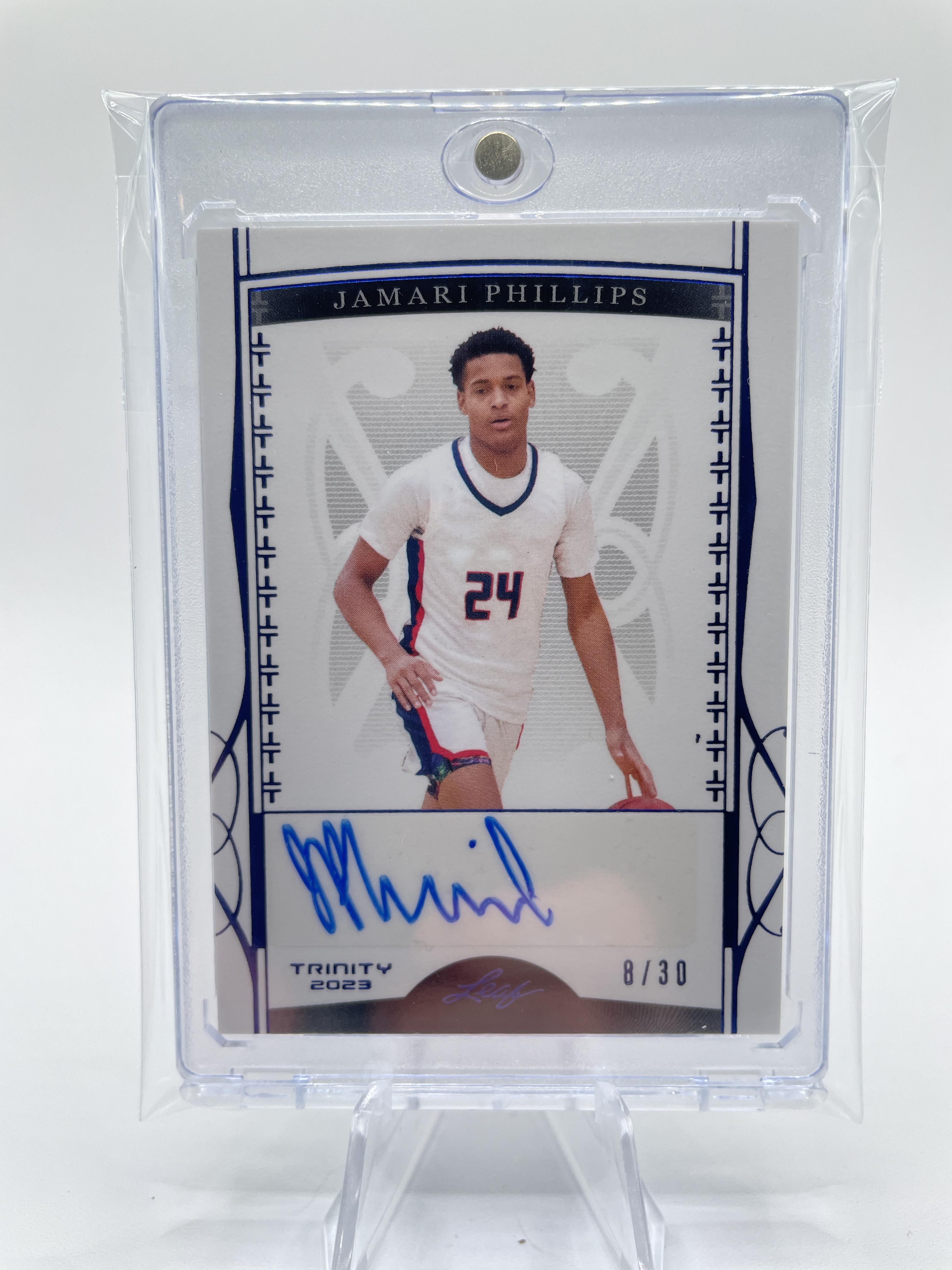 2022-23 Leaf Trinity Jamari Phillips Blue Rookie Auto /30