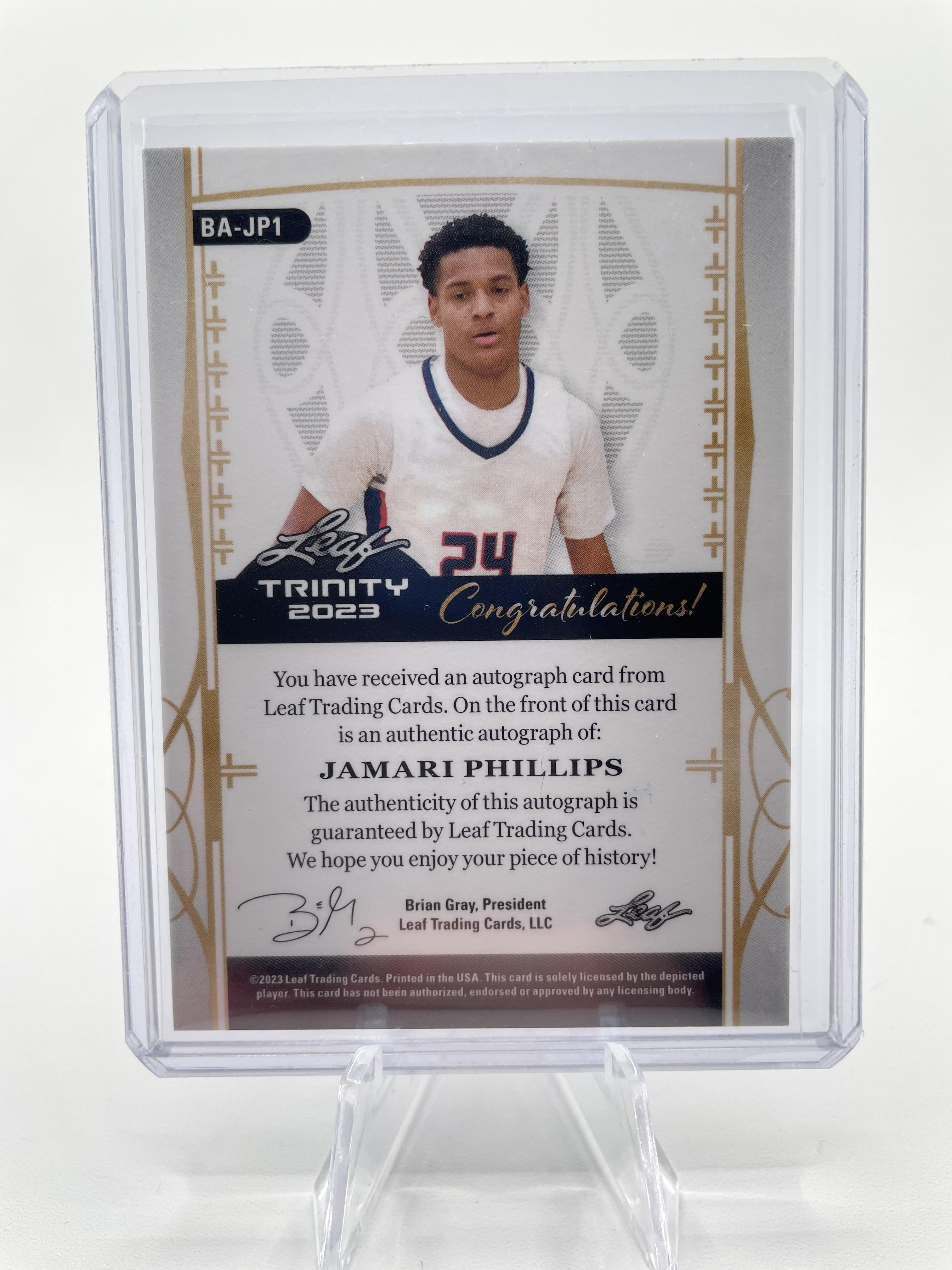 2022-23 Leaf Trinity Jamari Phillips Silver Rookie Auto /49