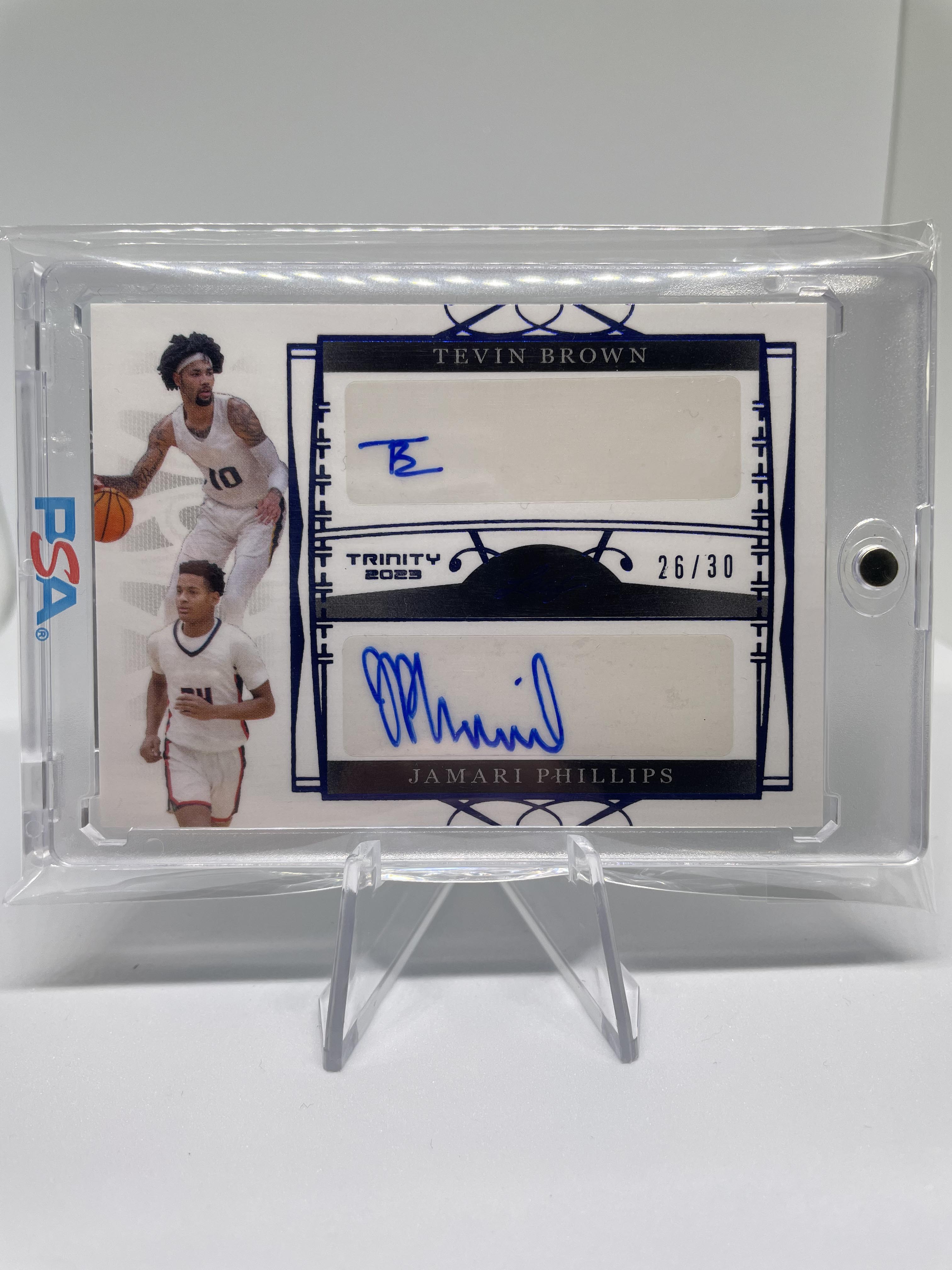 2022-23 Leaf Trinity Jamari Phillips Tevin Brown Blue Dual Rookie Auto /30