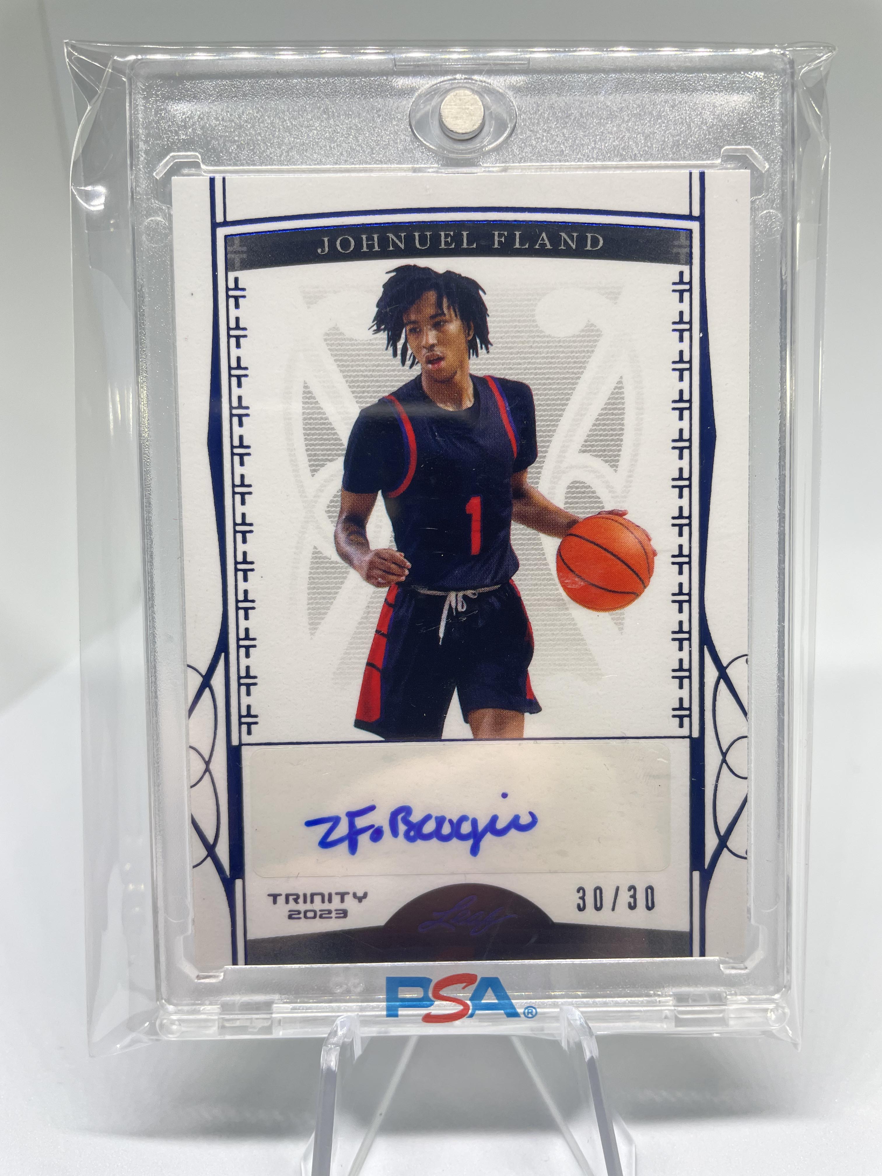 2022-23 Leaf Trinity Johnuel Fland Blue Rookie Auto /30