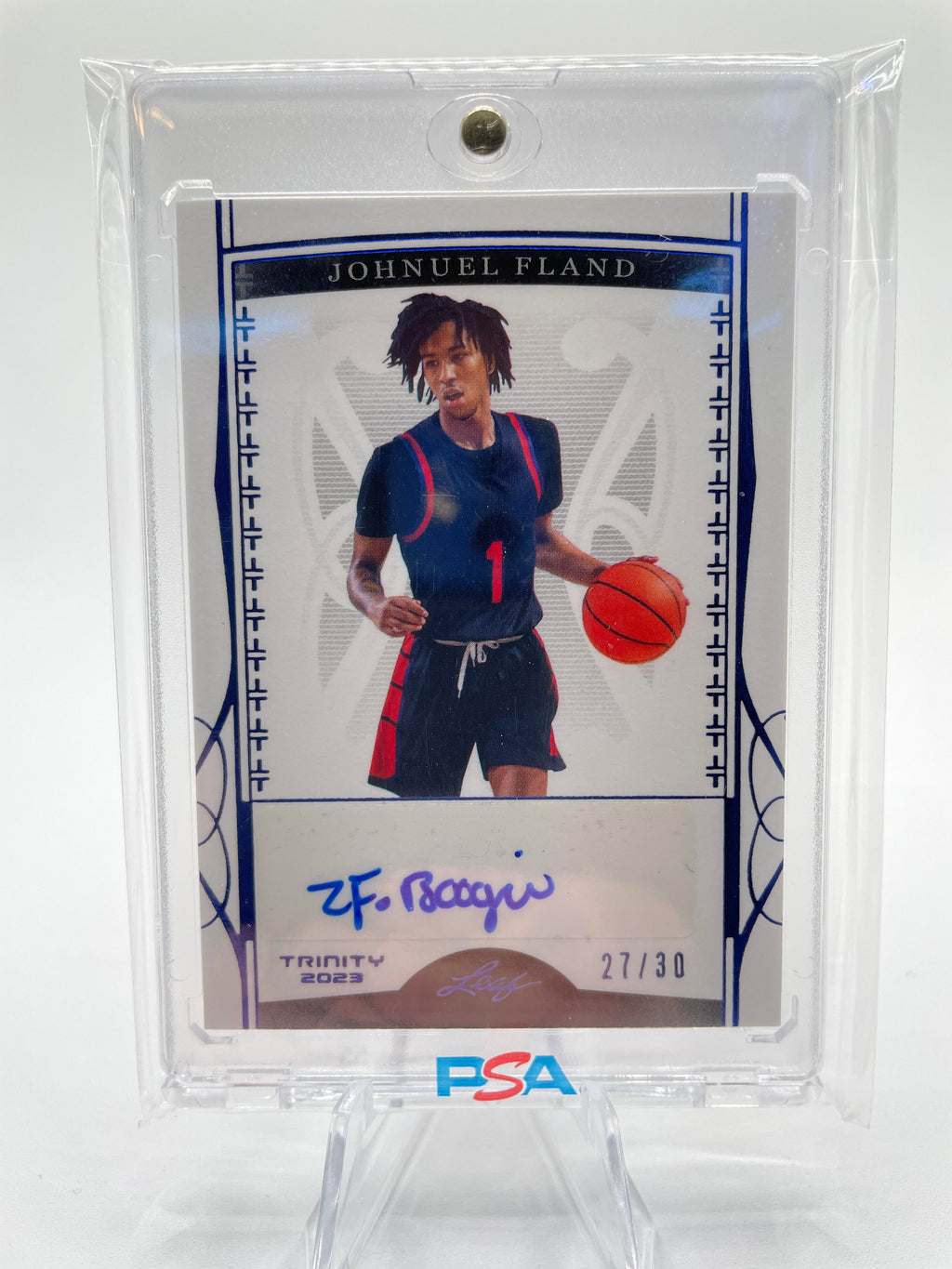 2022-23 Leaf Trinity Johnuel Fland Blue Rookie Auto /30