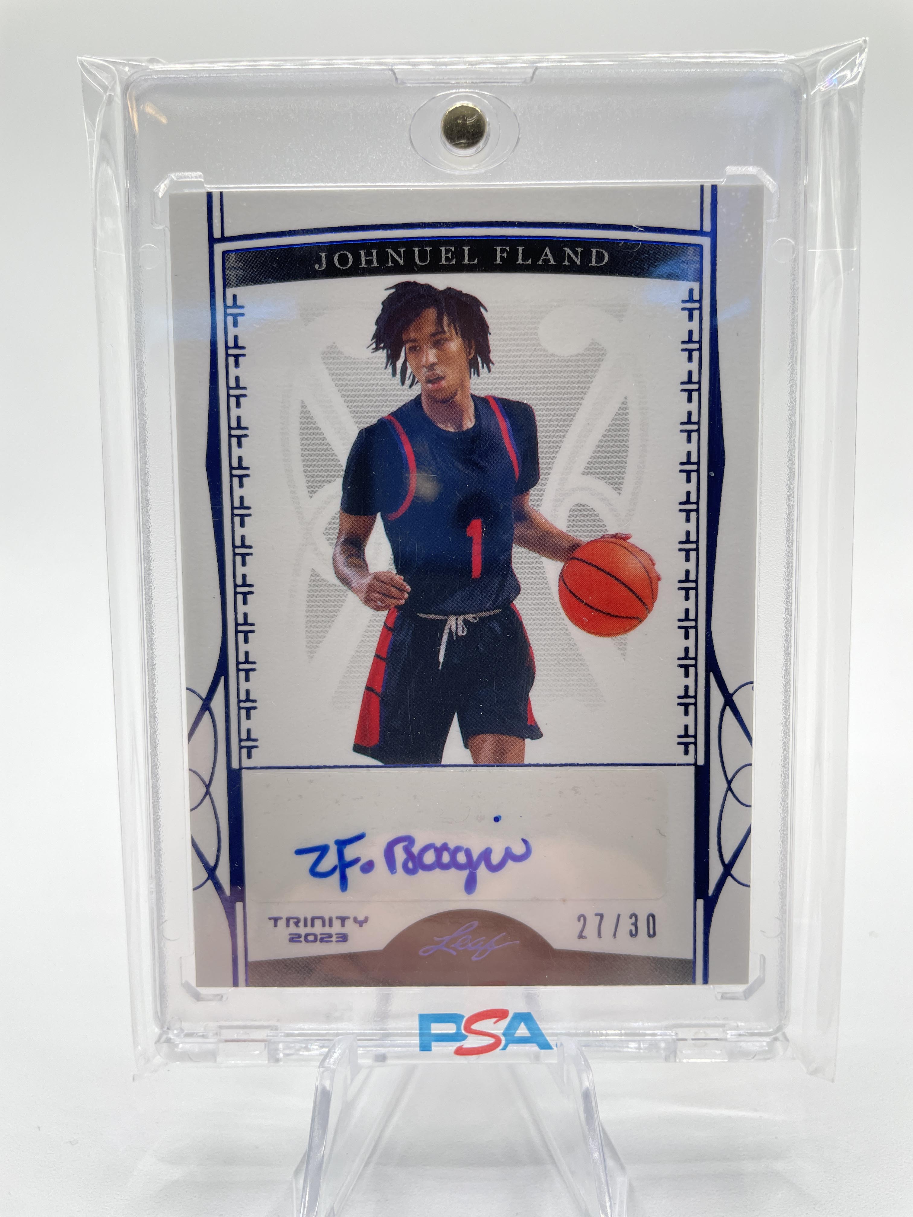 2022-23 Leaf Trinity Johnuel Fland Blue Rookie Auto /30