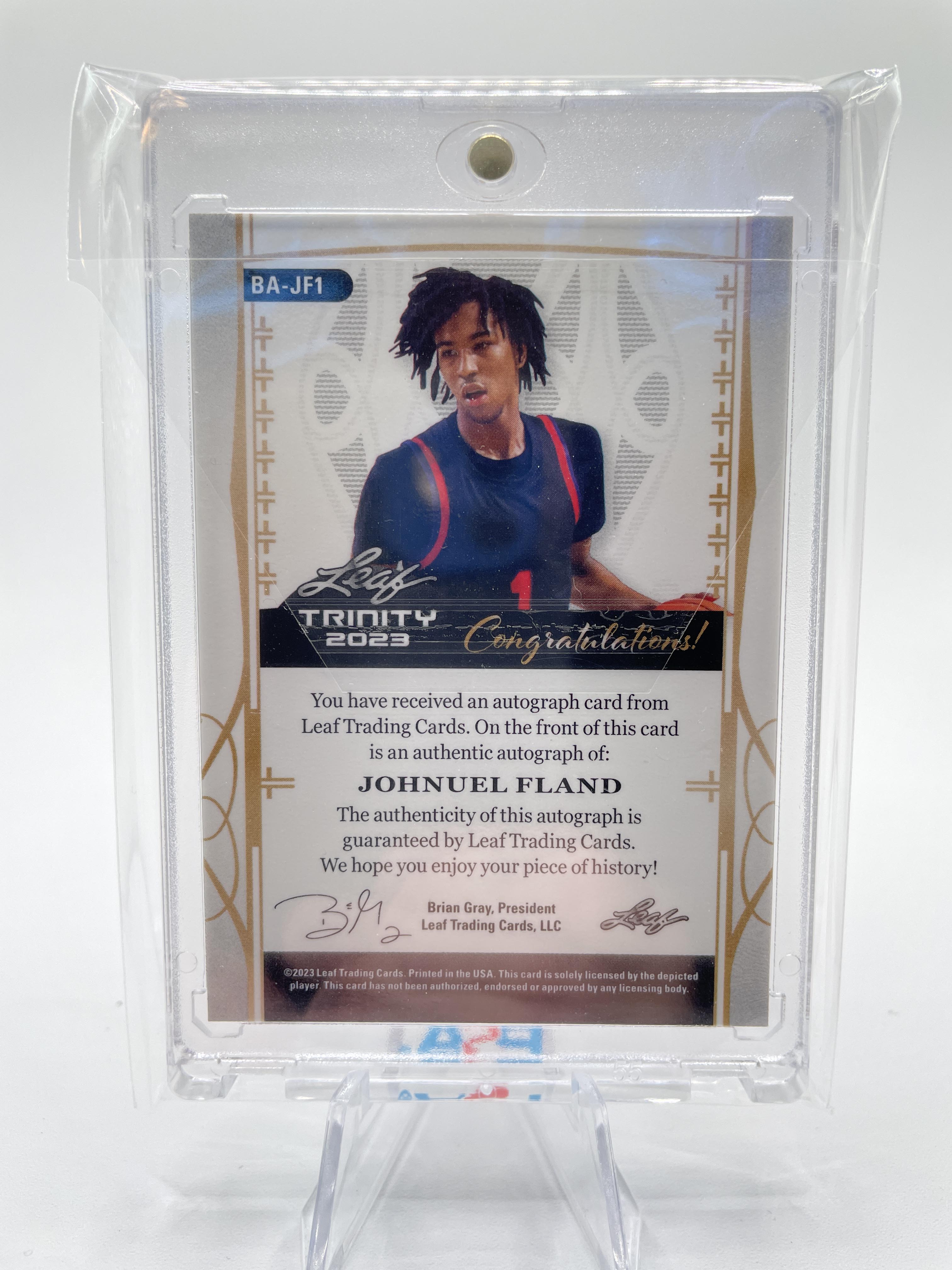 2022-23 Leaf Trinity Johnuel Fland Blue Rookie Auto /30