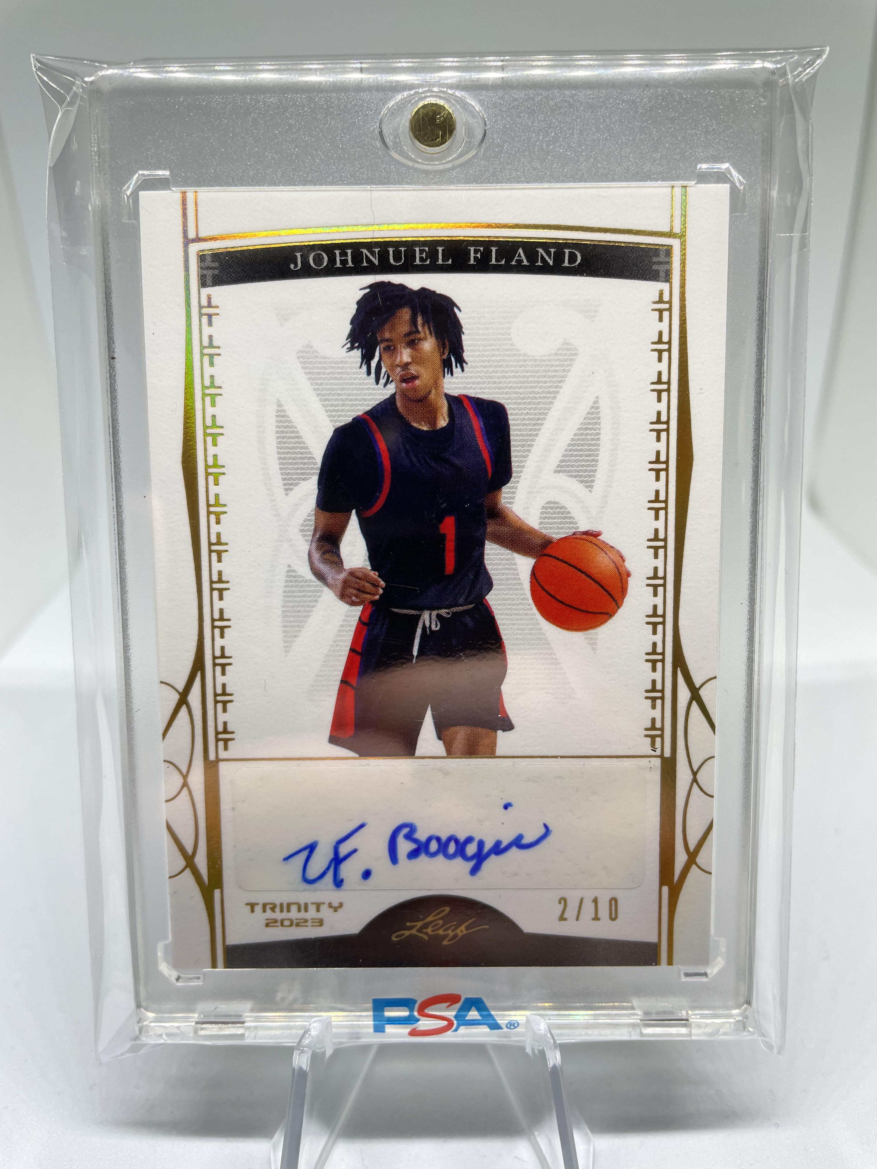 2022-23 Leaf Trinity Johnuel Fland Holo Gold Rookie Auto /10