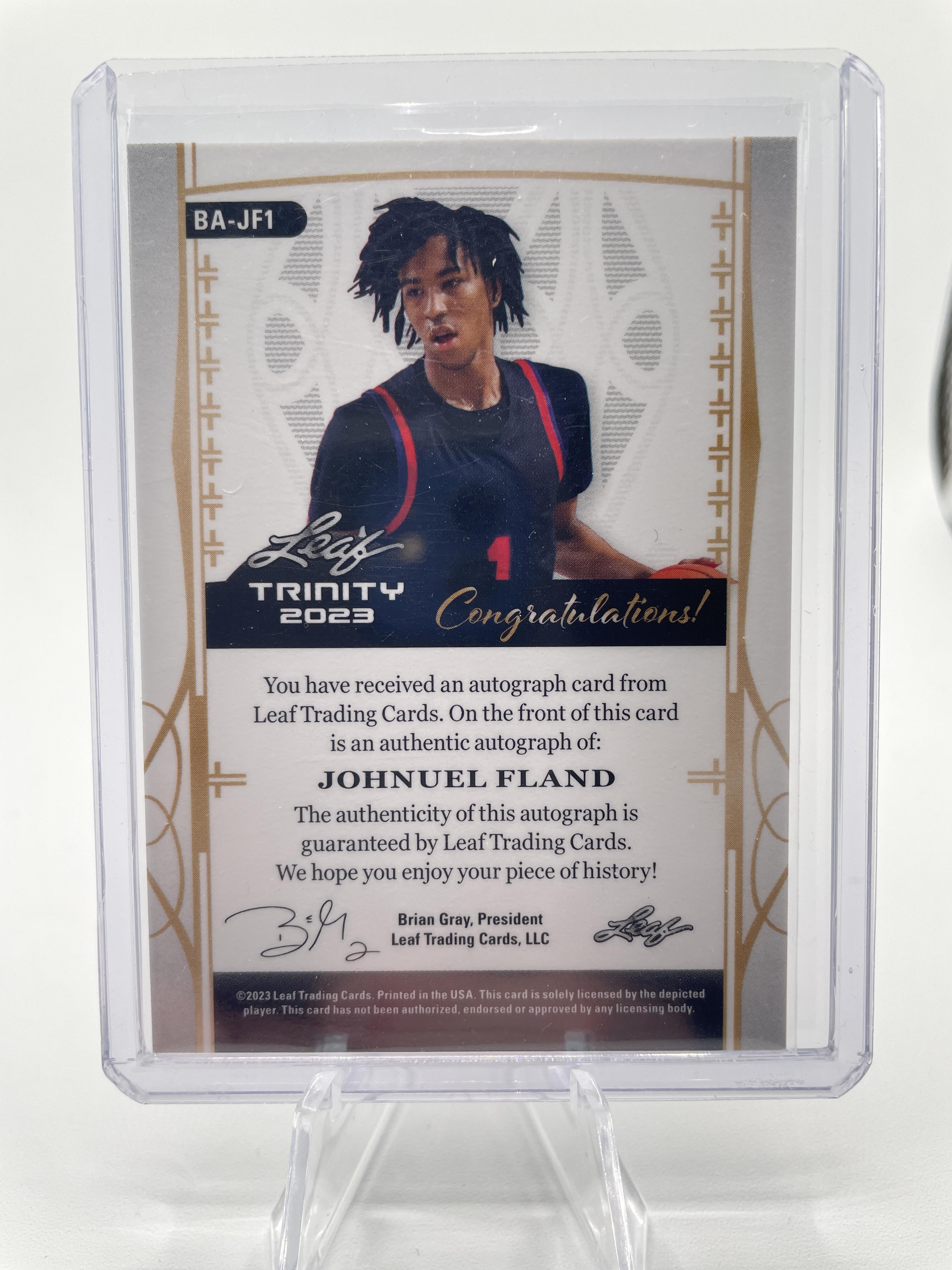 2022-23 Leaf Trinity Johnuel Fland Holo Green Rookie Auto /20