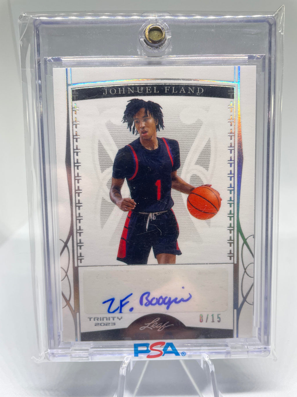 2022-23 Leaf Trinity Johnuel Fland Silver Holo Rookie Auto /15