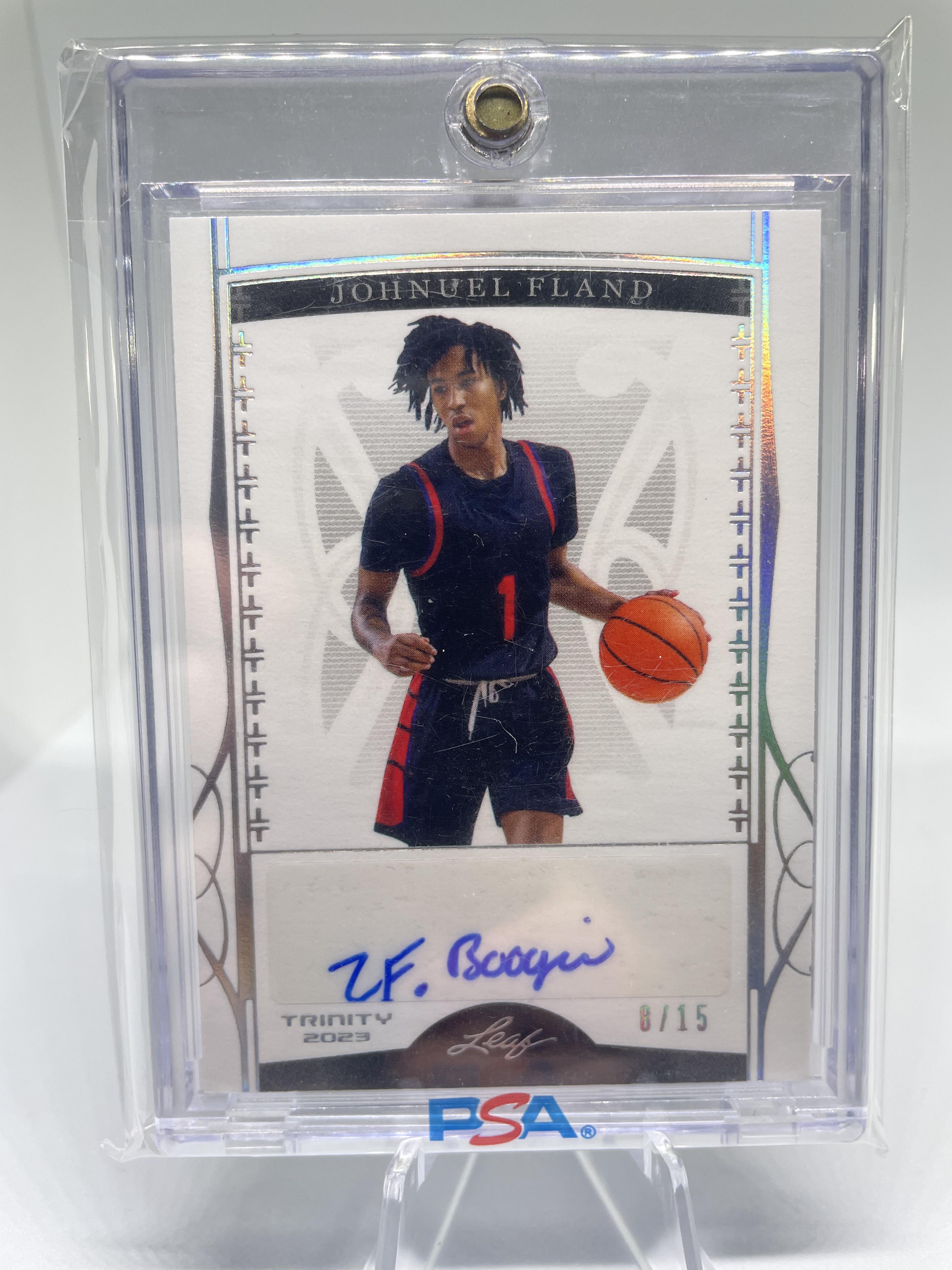 2022-23 Leaf Trinity Johnuel Fland Silver Holo Rookie Auto /15