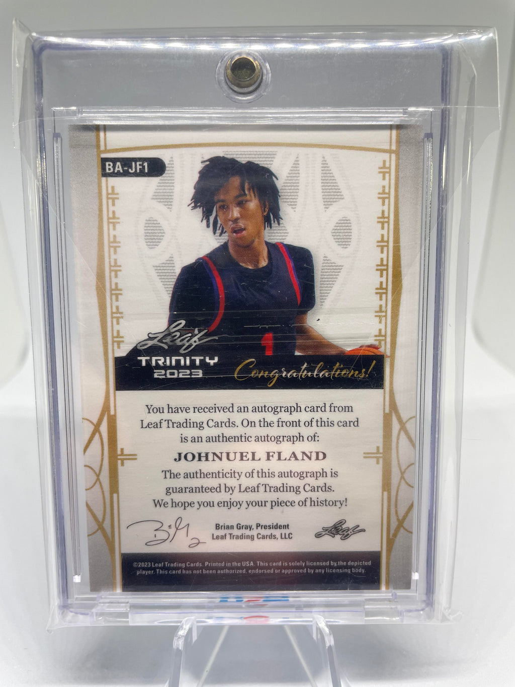 2022-23 Leaf Trinity Johnuel Fland Silver Holo Rookie Auto /15