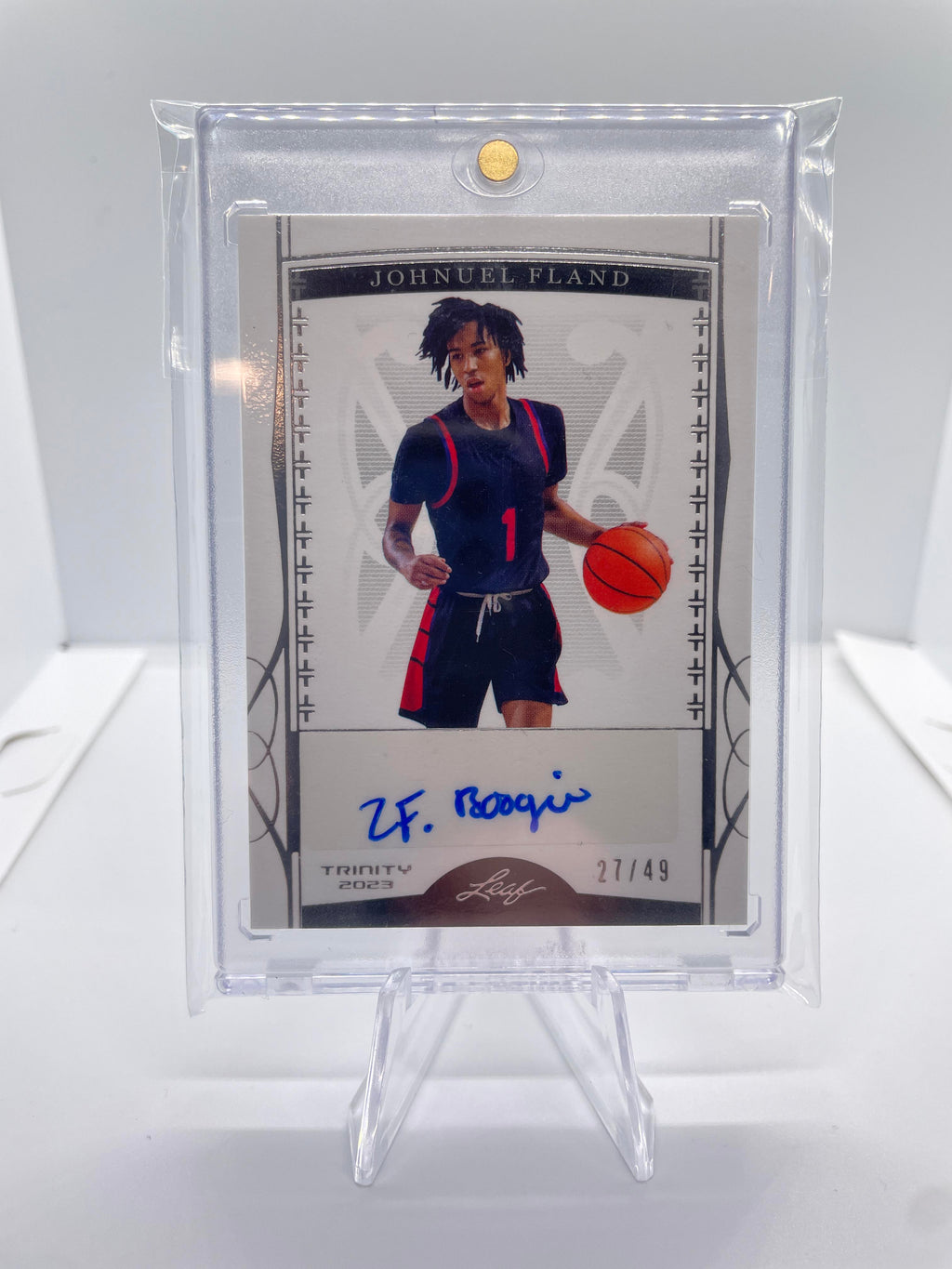 2022-23 Leaf Trinity Johnuel Fland Silver Rookie Auto /49