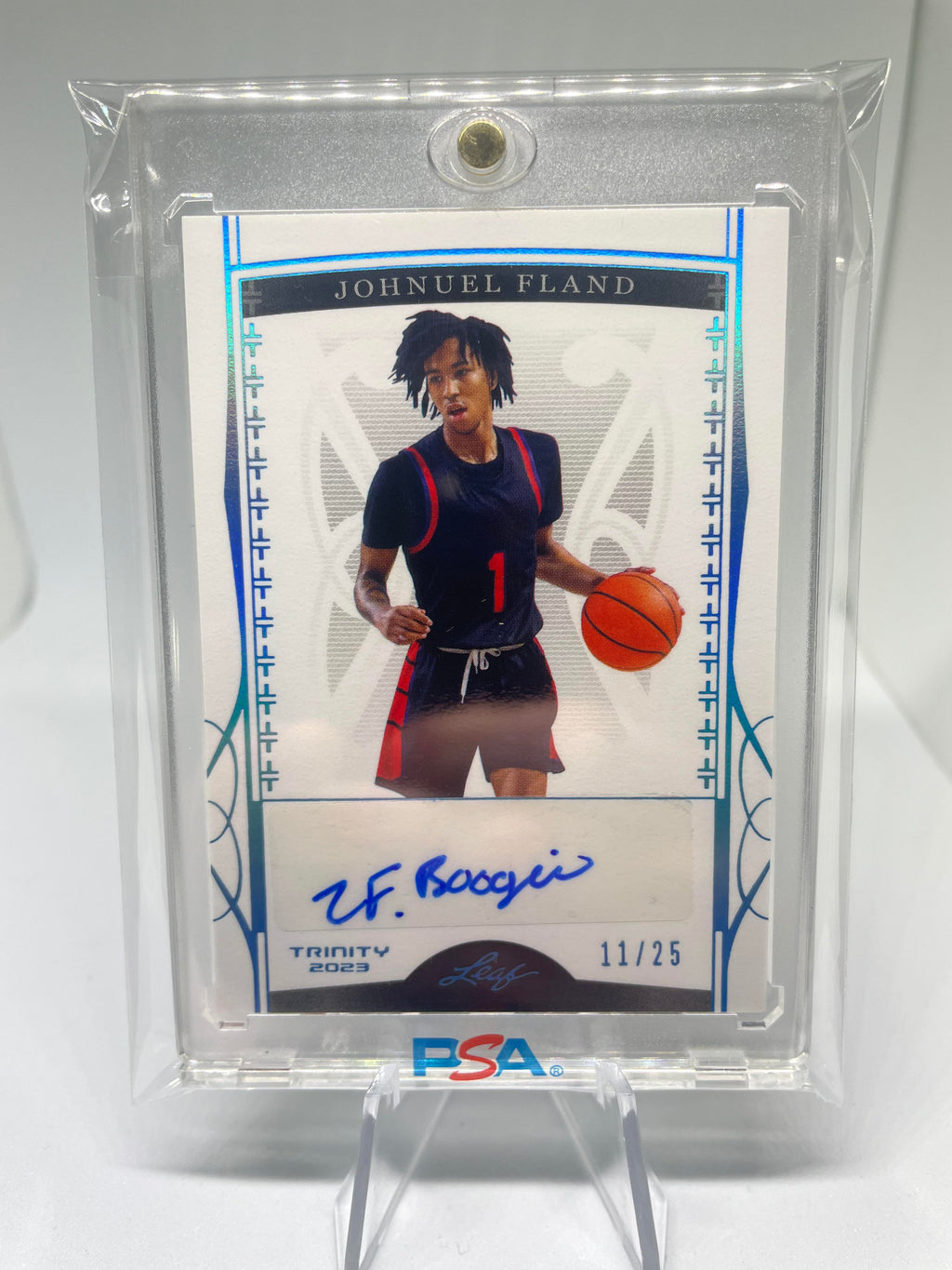 2022-23 Leaf Trinity Johnuel Fland Teal Rookie Auto /25
