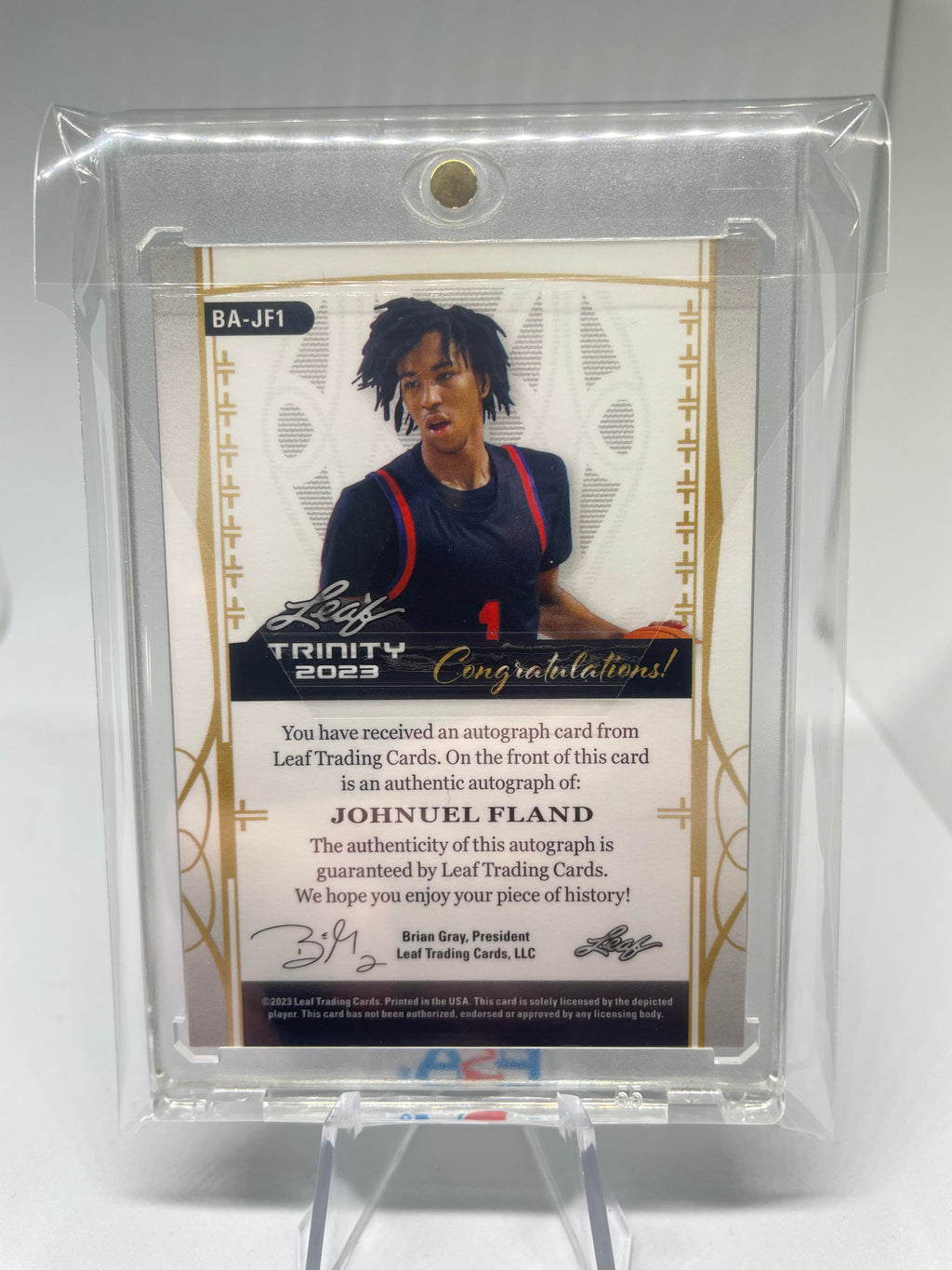 2022-23 Leaf Trinity Johnuel Fland Teal Rookie Auto /25