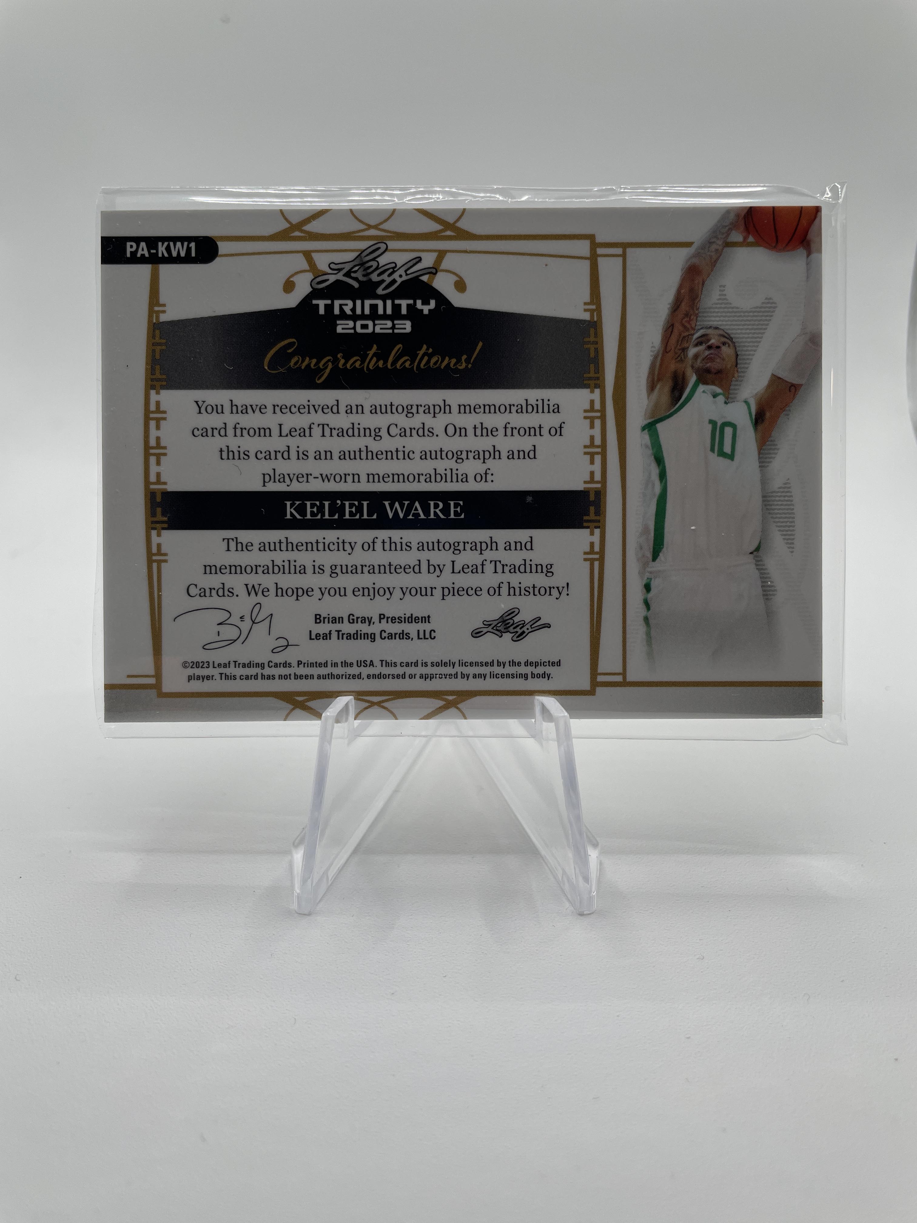 2022-23 Leaf Trinity Kel'El Ware Green Holo Rookie Patch Auto 10/20 Number Match