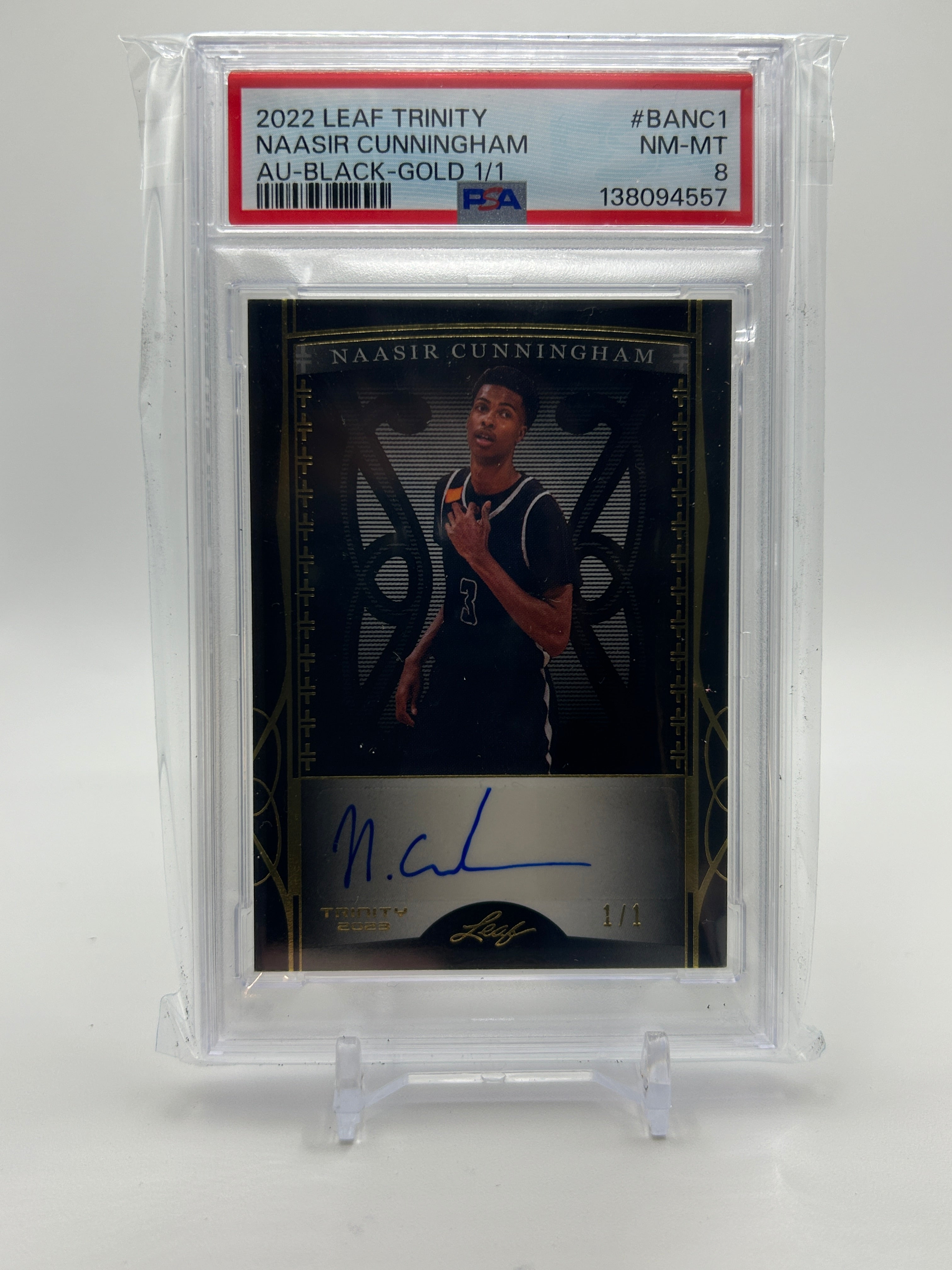 2022-23 Leaf Trinity Naasir Cunningham Black Gold Auto 1/1 PSA 8