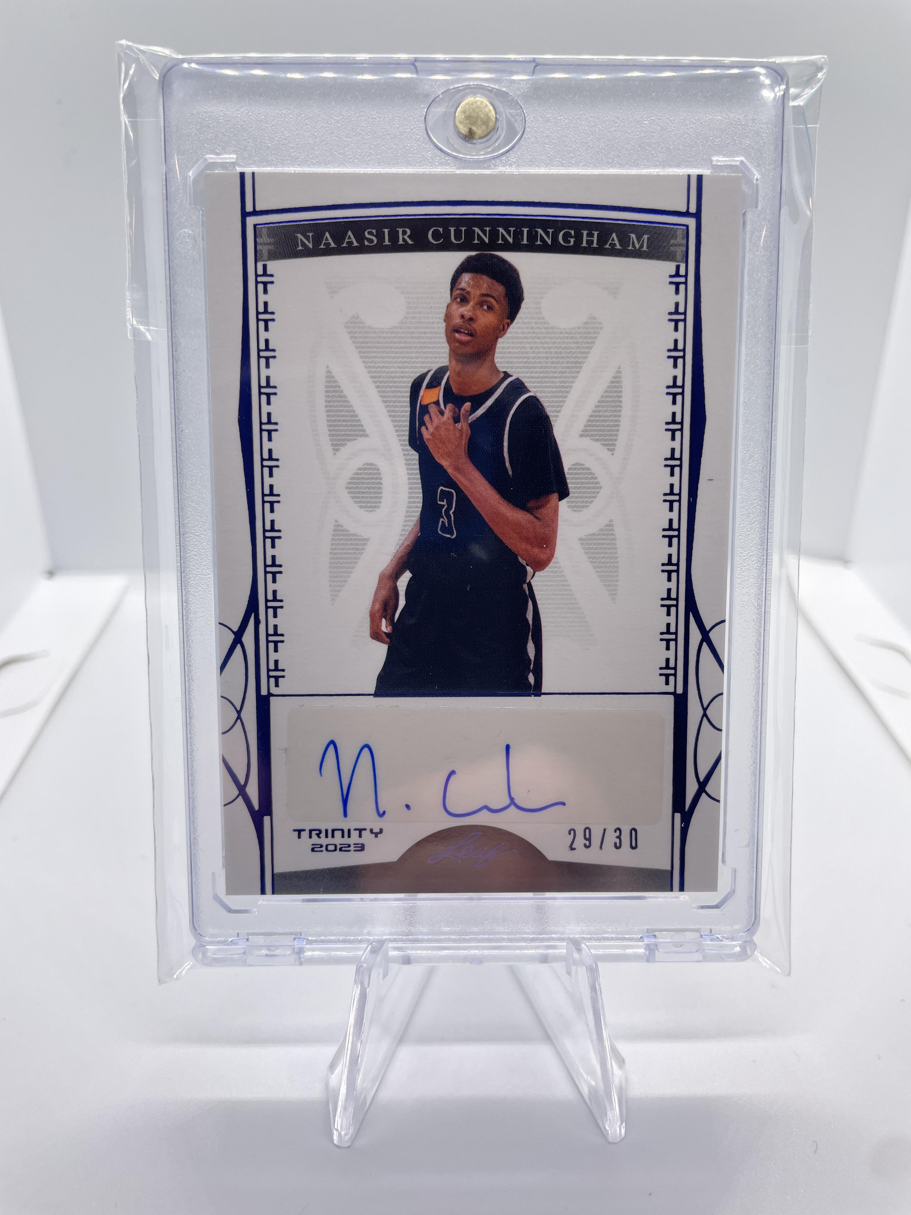 2022-23 Leaf Trinity Naasir Cunningham Blue Foil Rookie Auto /30