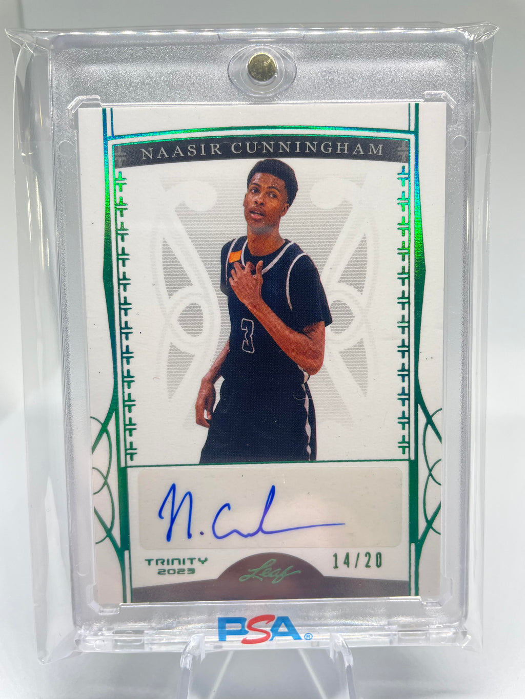 2022-23 Leaf Trinity Naasir Cunningham Green Holo Rookie Auto /20