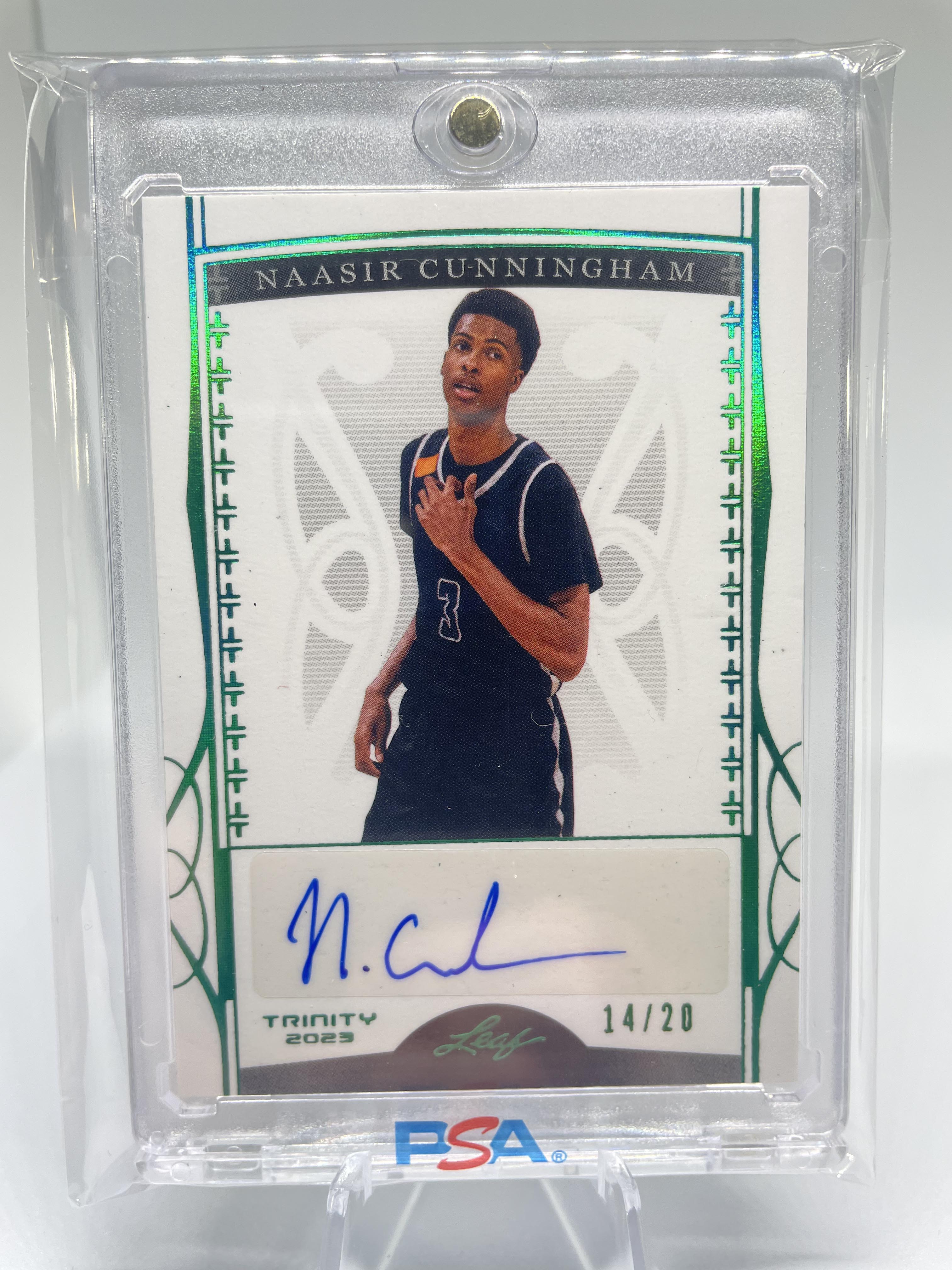 2022-23 Leaf Trinity Naasir Cunningham Green Holo Rookie Auto /20