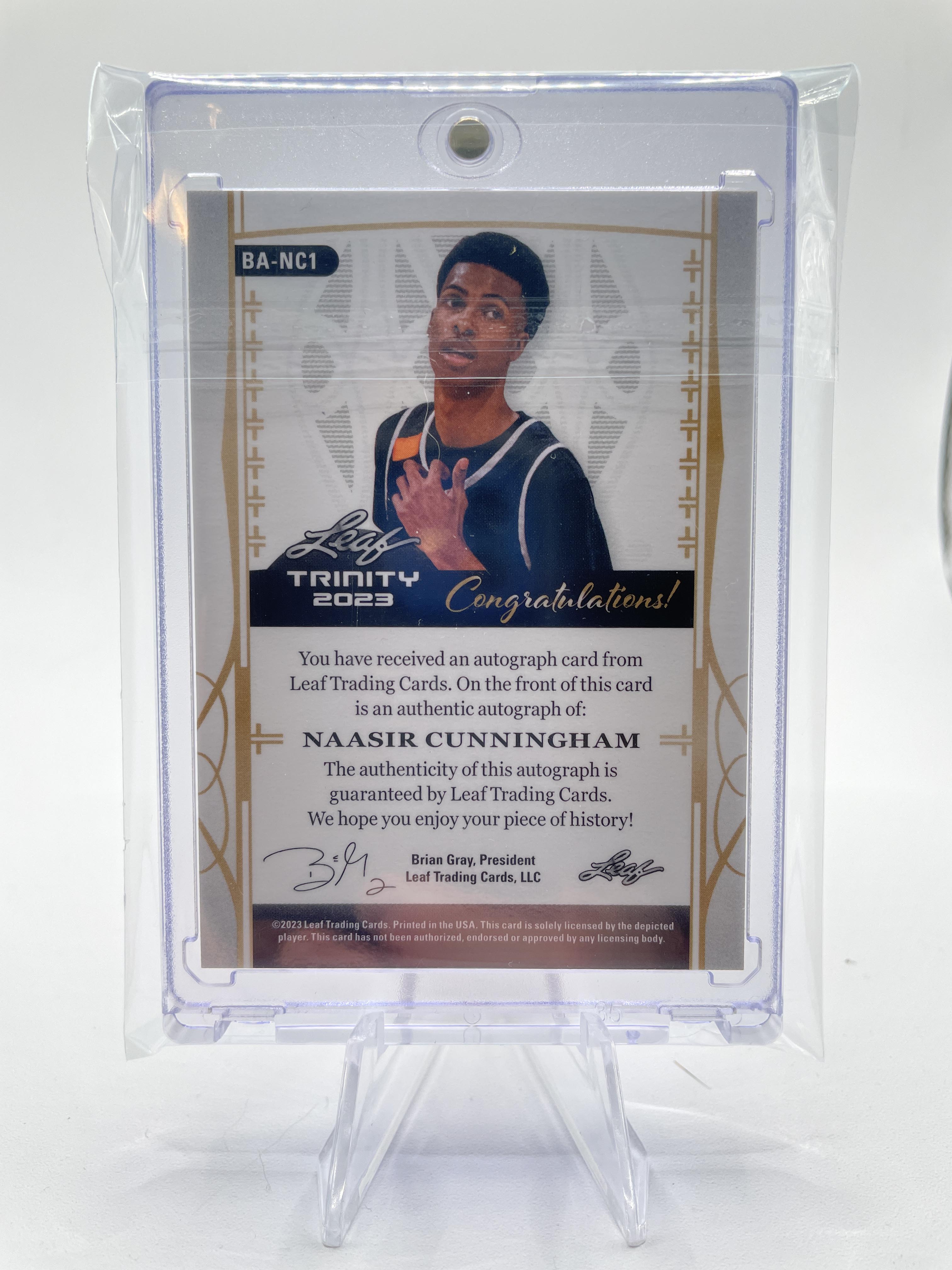 2022-23 Leaf Trinity Naasir Cunningham Platinum Holo Rookie Auto /25