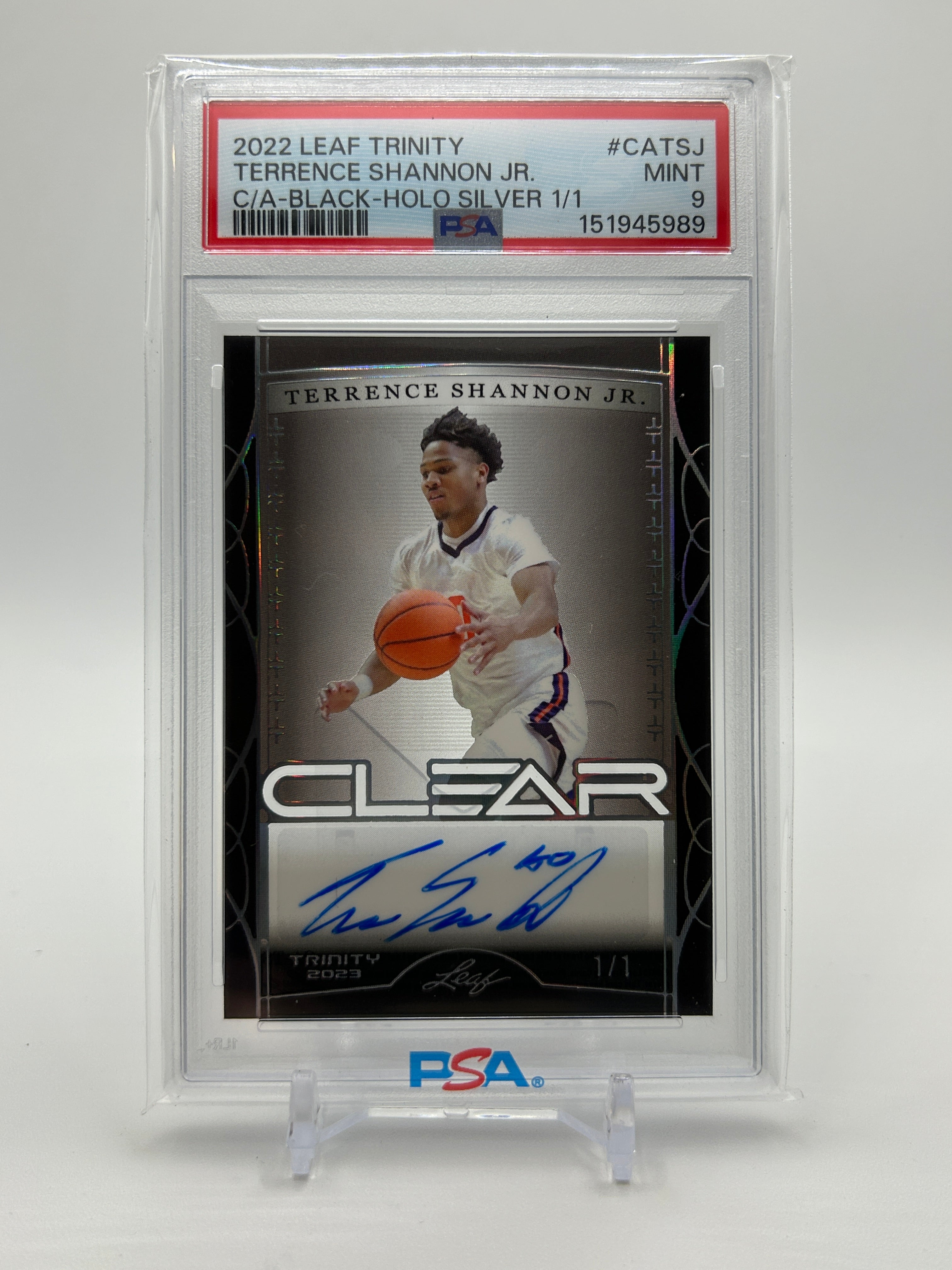 2022-23 Leaf Trinity Terrence Shannon Jr Black Holo Silver 1/1 Rookie Auto PSA 9