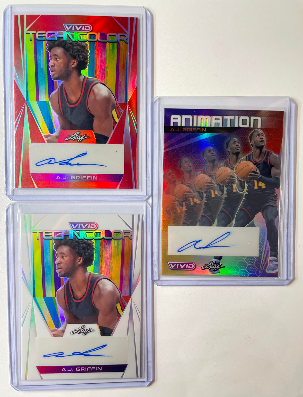 2022-23 Leaf Vivid AJ Griffin Rookie Auto Set (x3) Animation /10 White /25 + /35