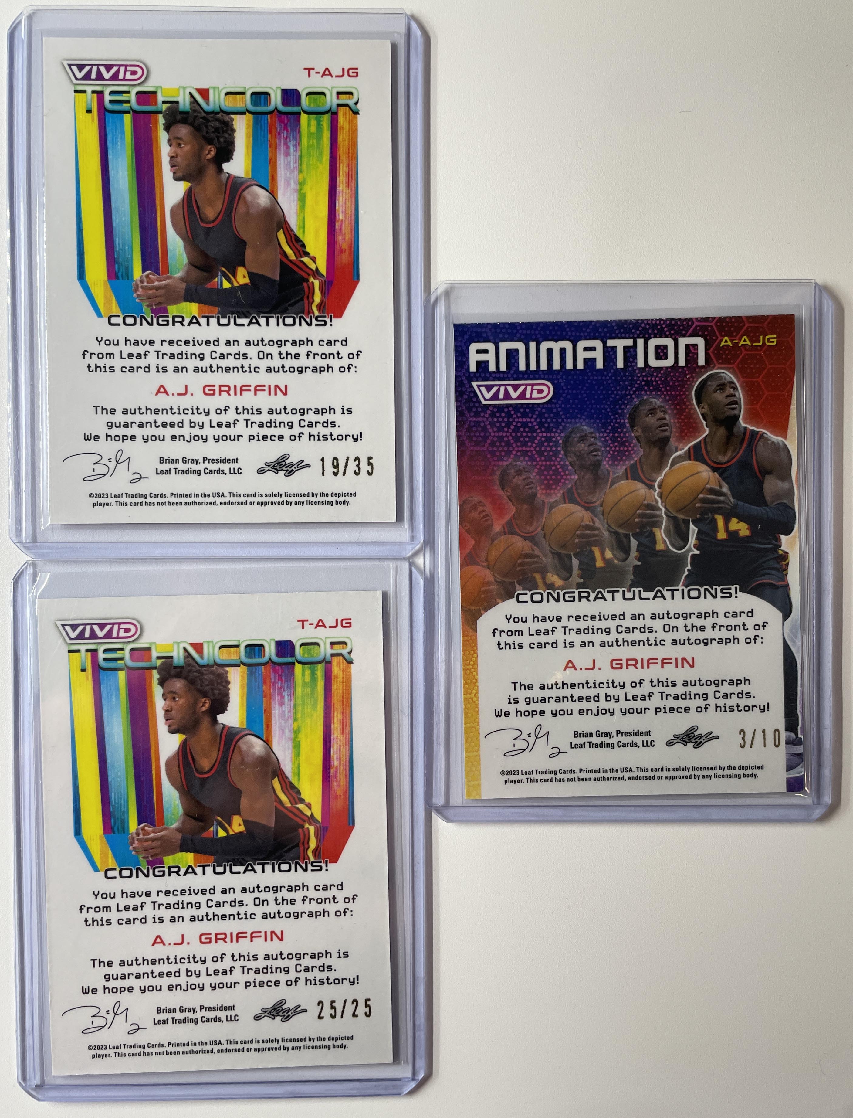2022-23 Leaf Vivid AJ Griffin Rookie Auto Set (x3) Animation /10 White /25 + /35