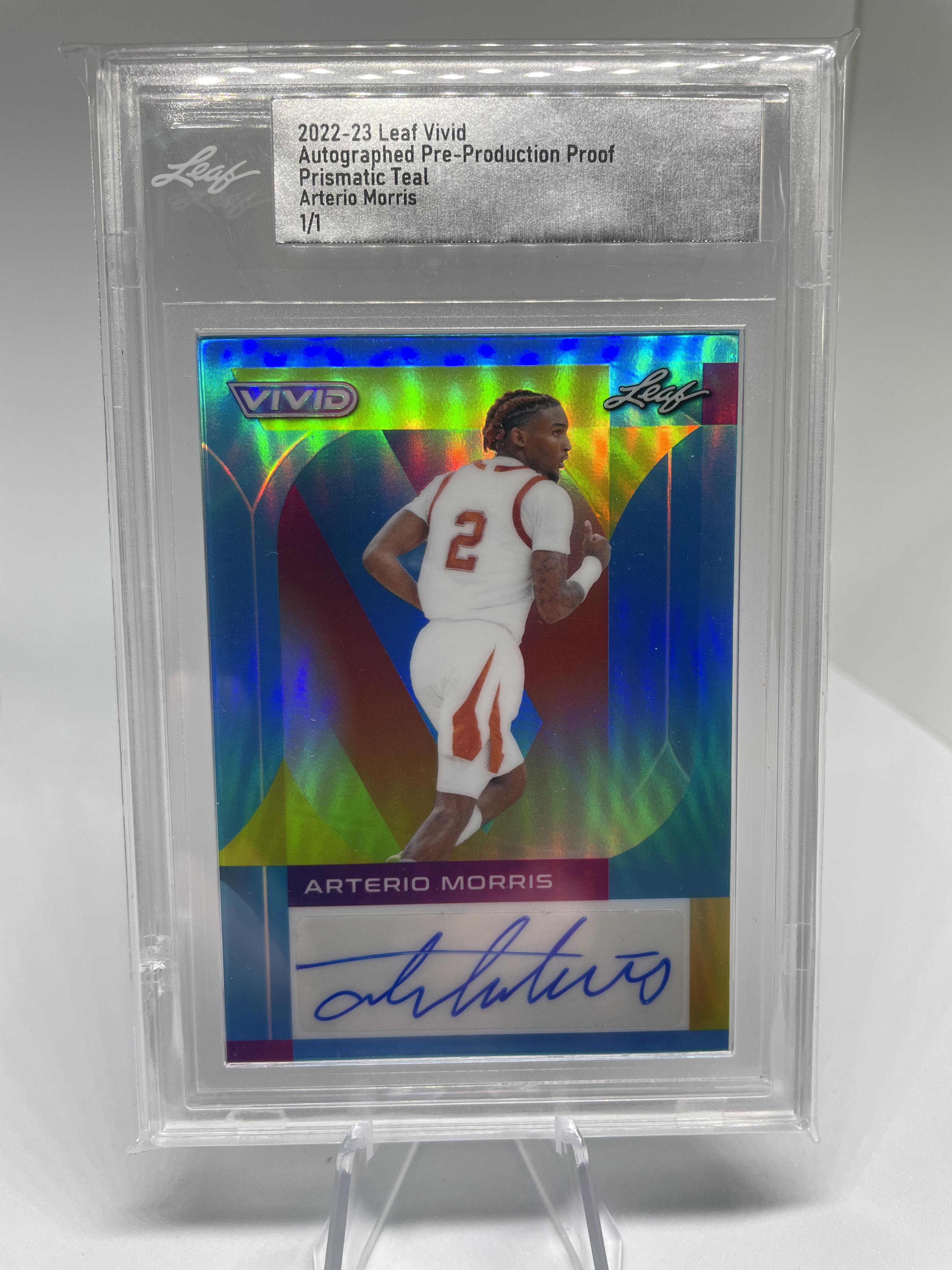 2022-23 Leaf Vivid Arterio Morris 1/1 Prismatic Teal Pre-Production Proof Auto