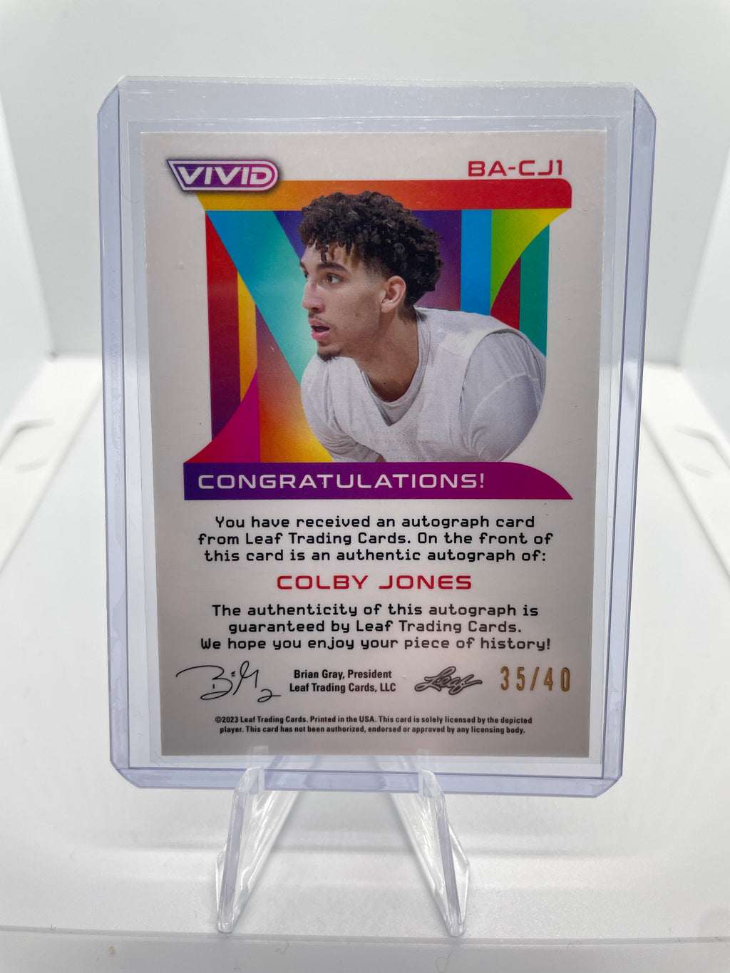 2022-23 Leaf Vivid Colby Jones Grey Prizm Rookie Auto /40