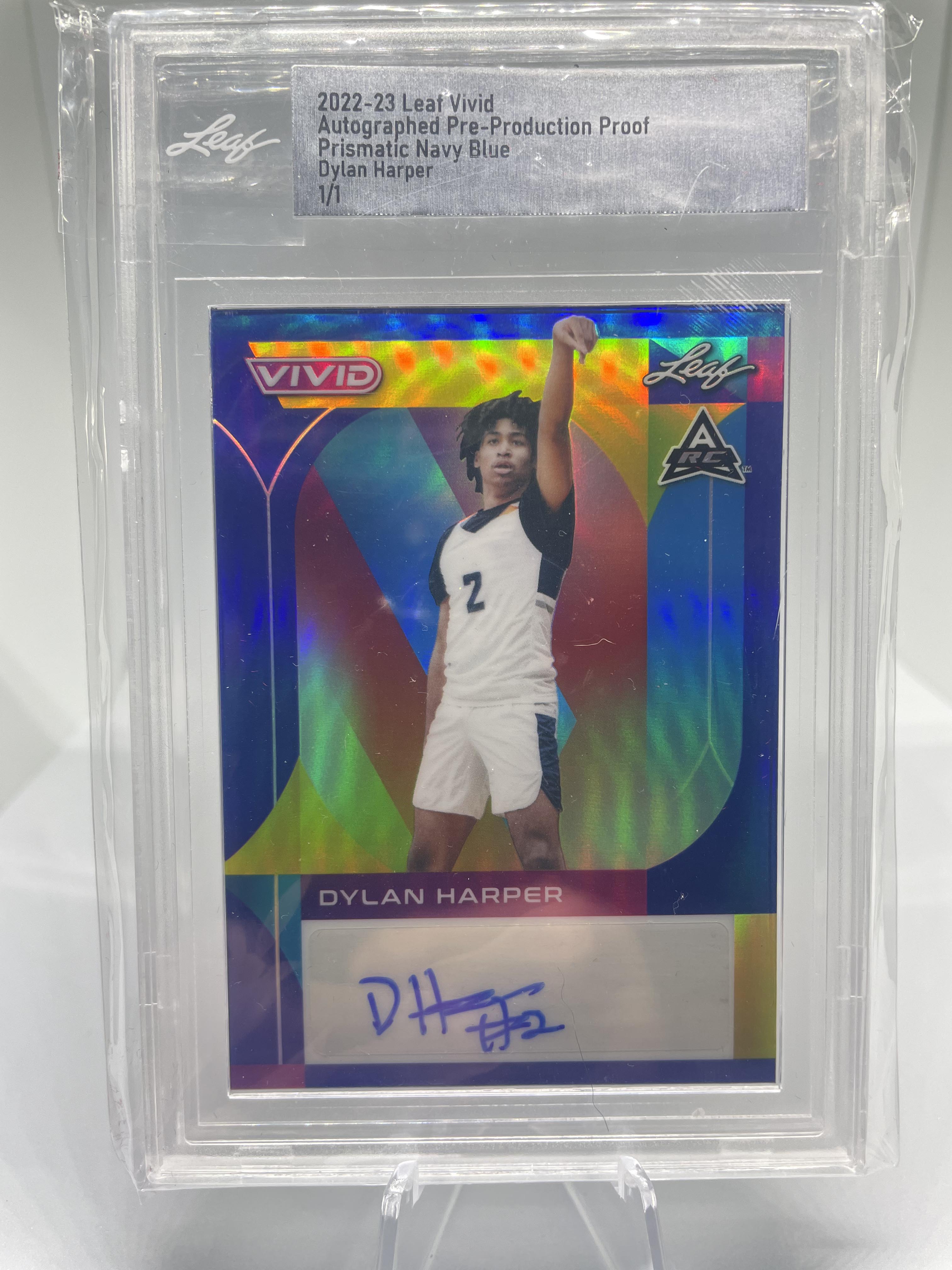 2022-23 Leaf Vivid Dylan Harper 1/1 Pre-Production Proof Blue Rookie Auto