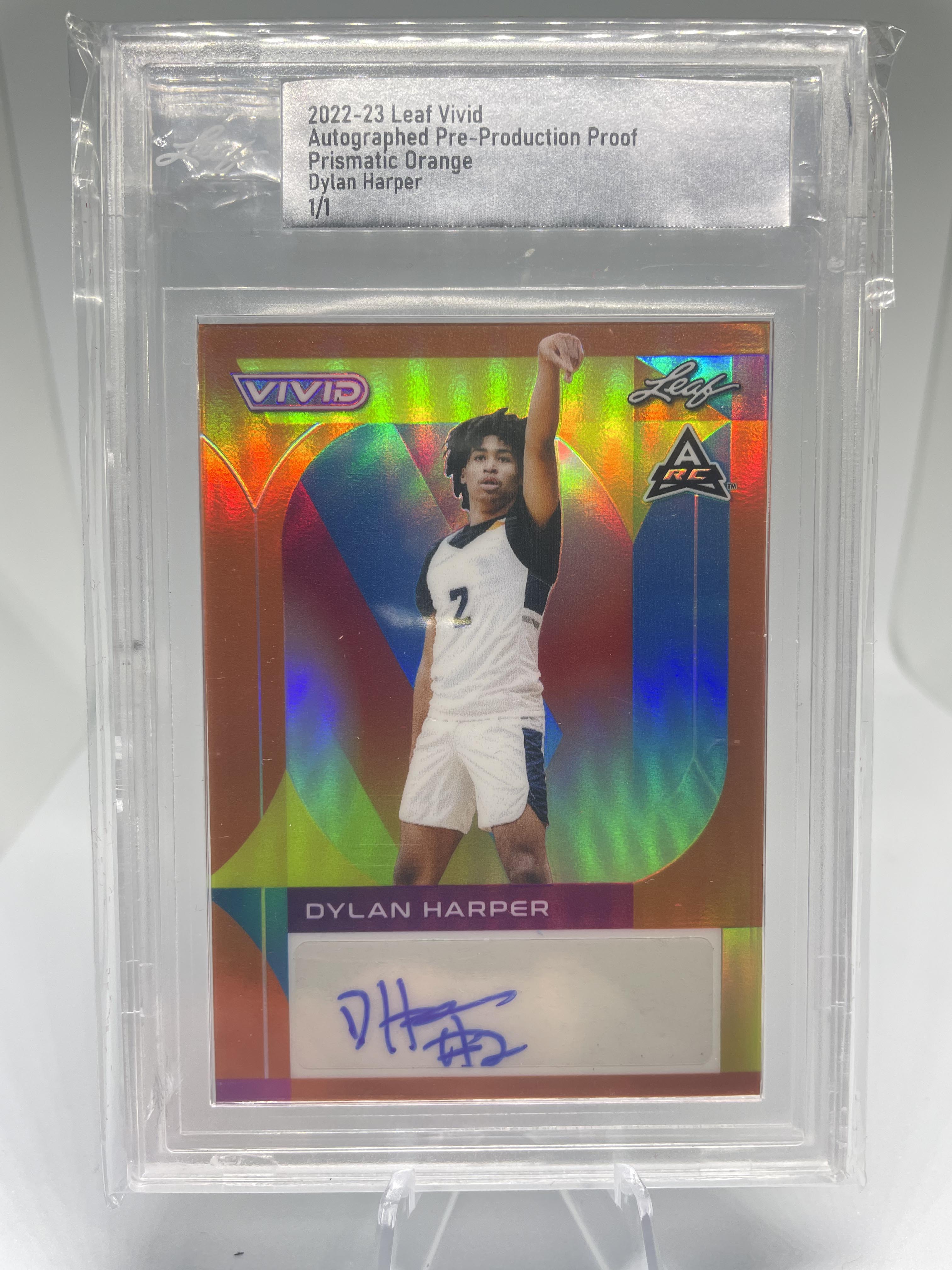 2022-23 Leaf Vivid Dylan Harper 1/1 Pre-Production Proof Orange Rookie Auto