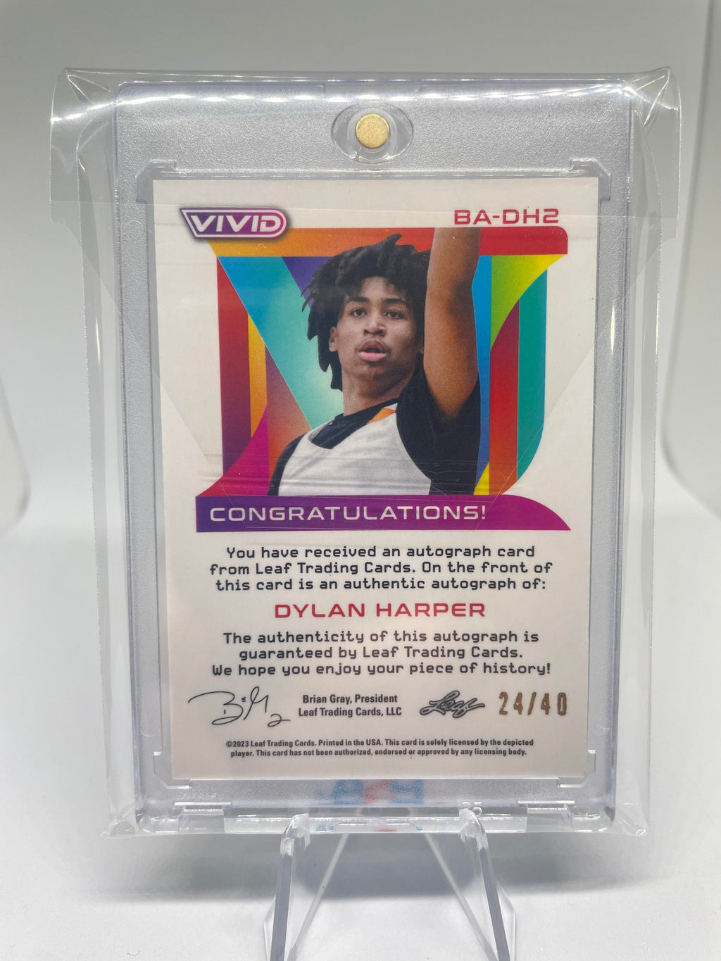2022-23 Leaf Vivid Dylan Harper Grey Prizm Rookie Auto /40