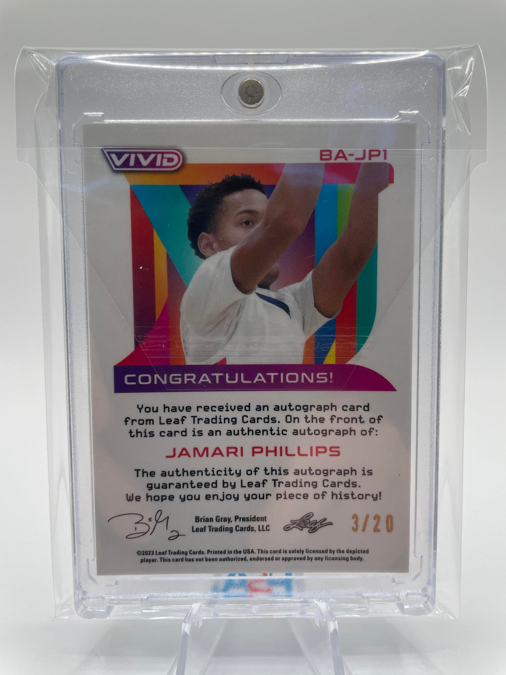 2022-23 Leaf Vivid Jamari Phillips Black Prizm Rookie Auto /20