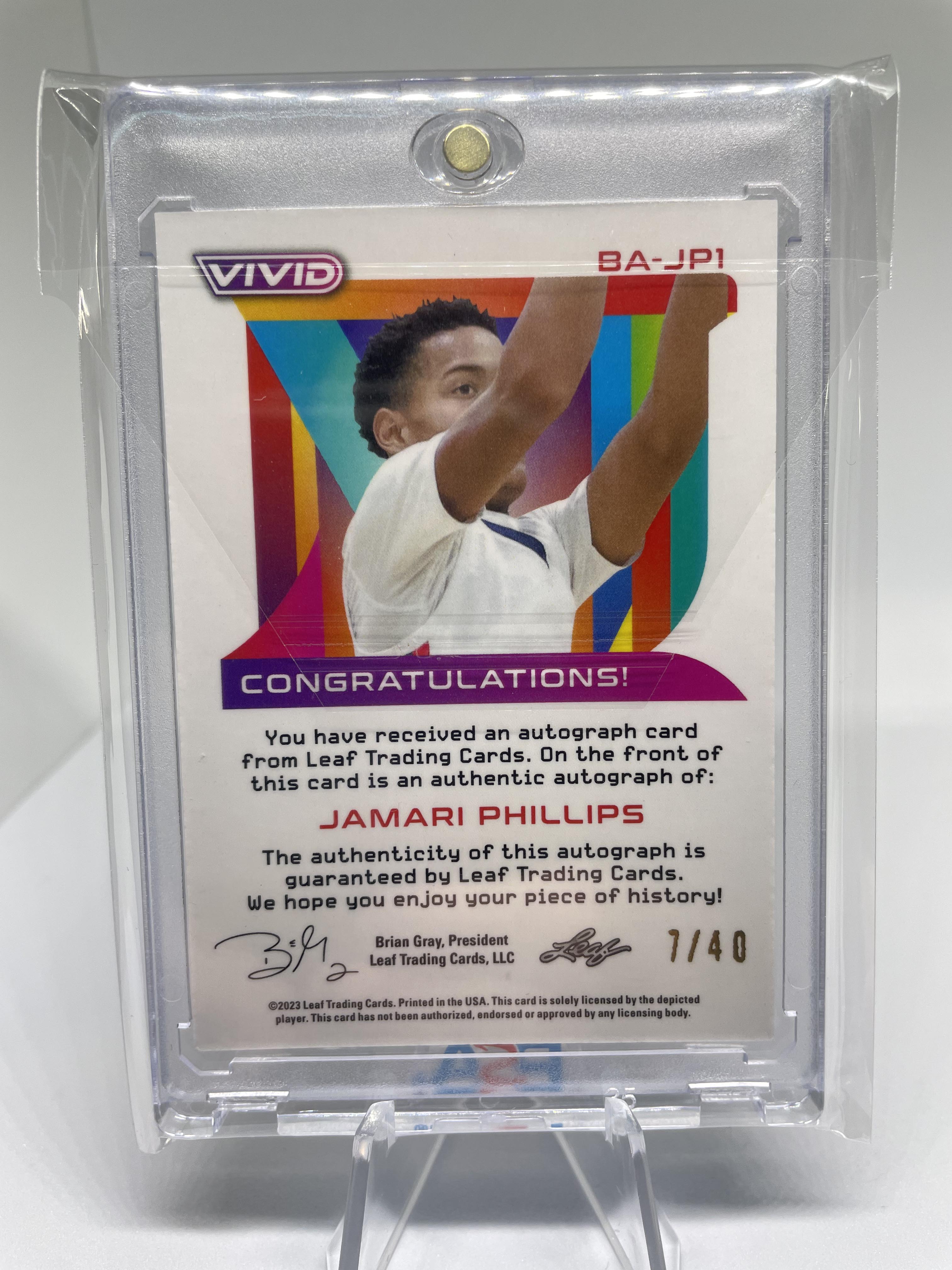 2022-23 Leaf Vivid Jamari Phillips Grey Prizm Rookie Auto /40