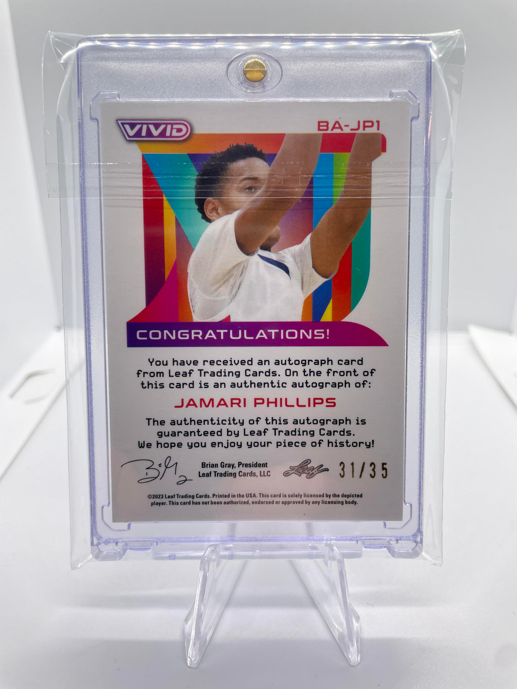 2022-23 Leaf Vivid Jamari Phillips Red Prizm Rookie Auto /35