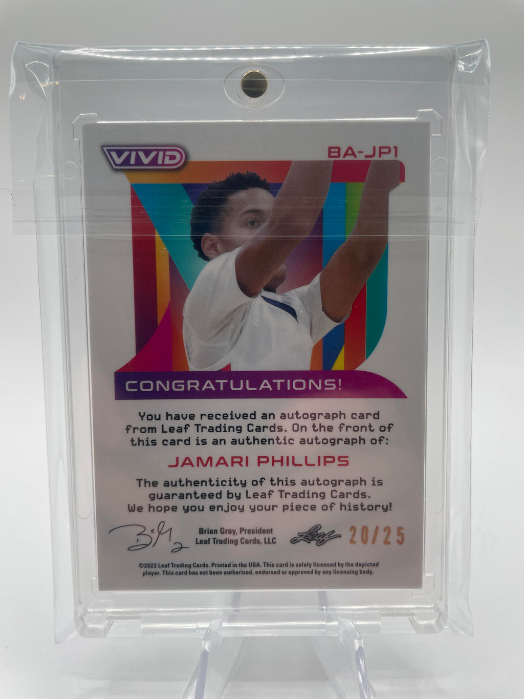 2022-23 Leaf Vivid Jamari Phillips White Prizm Rookie Auto /15