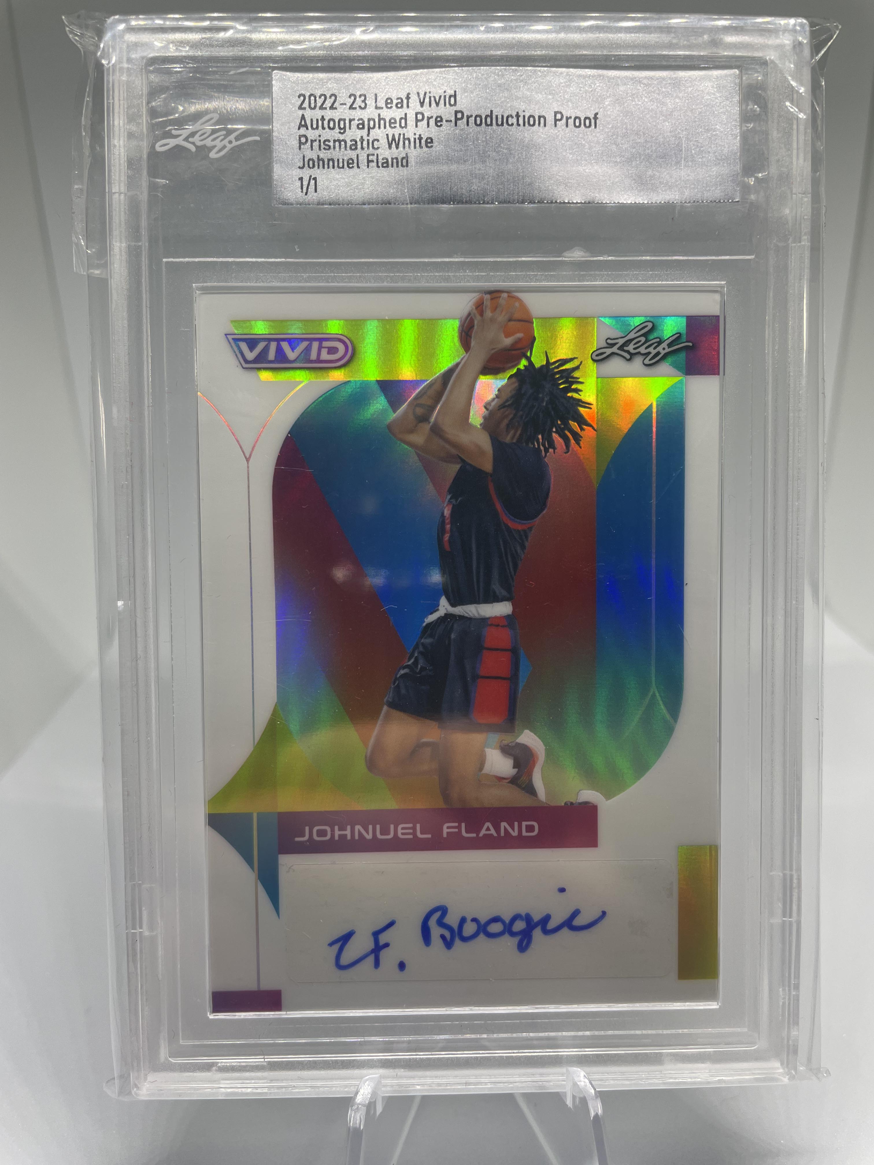 2022-23 Leaf Vivid Johnuel Fland 1/1 White Prizm Production Proof Rookie Auto