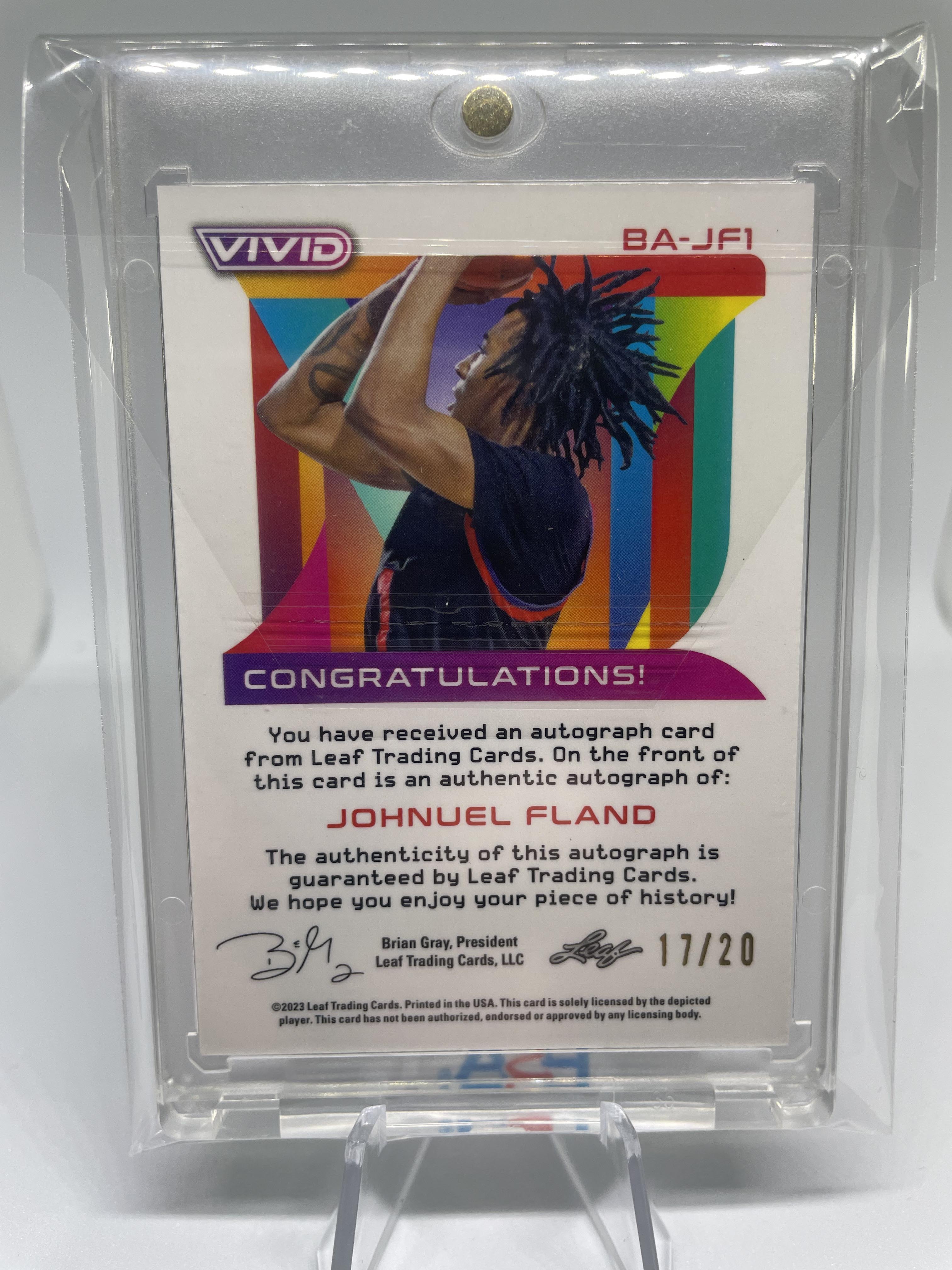 2022-23 Leaf Vivid Johnuel Fland Black Prizm Rookie Auto /20
