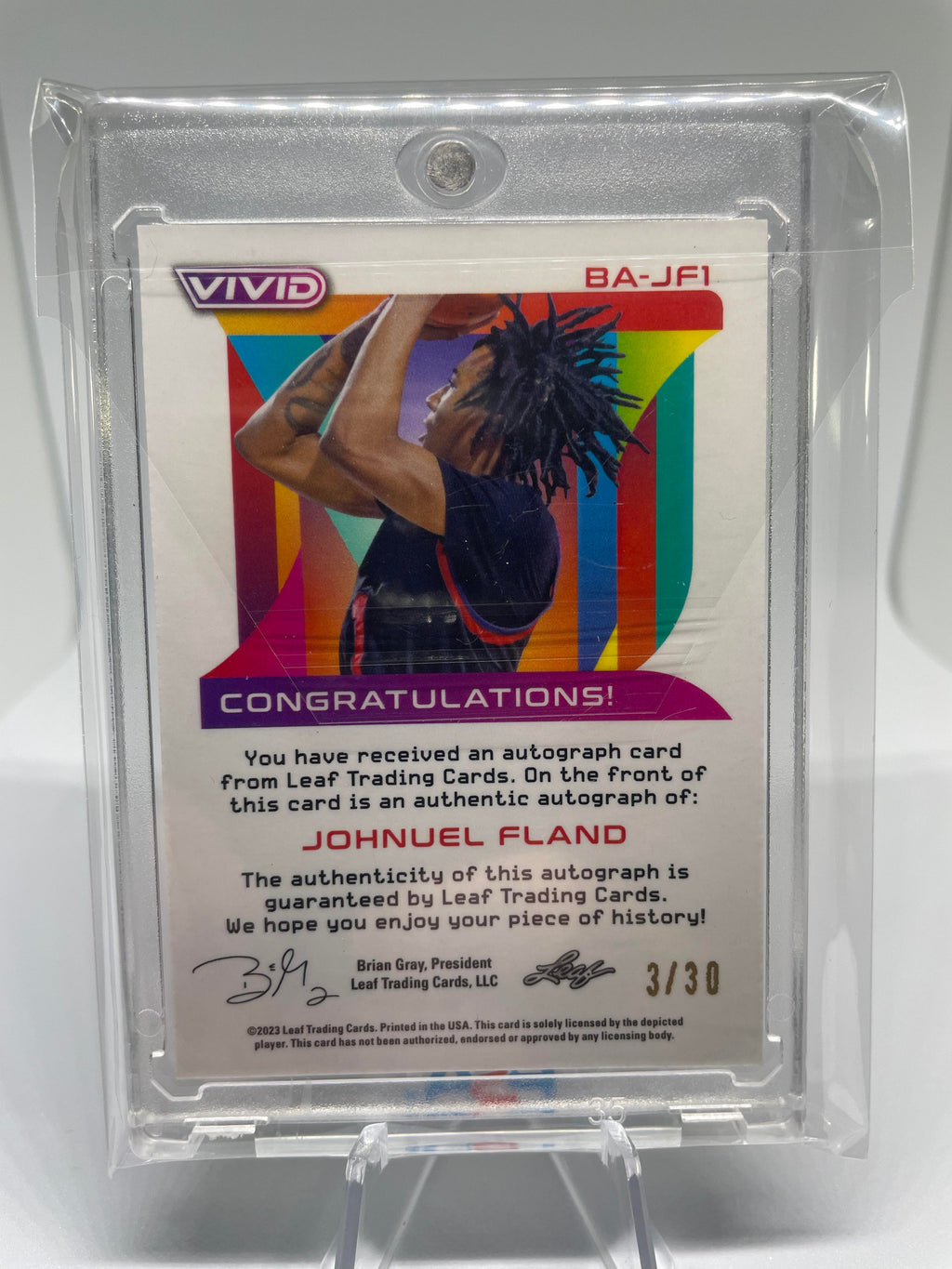2022-23 Leaf Vivid Johnuel Fland Navy Blue Prizm Rookie Auto /30