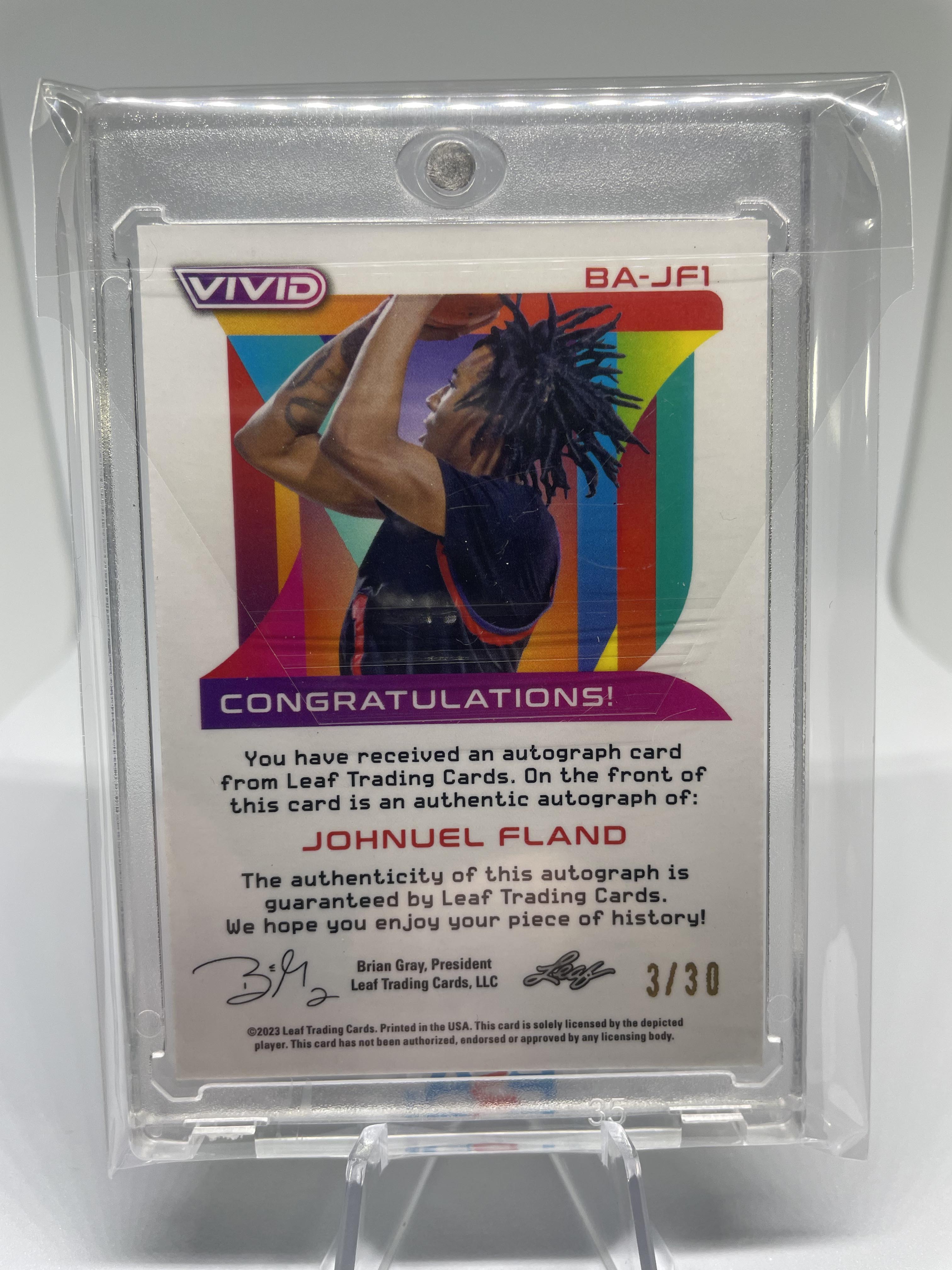 2022-23 Leaf Vivid Johnuel Fland Navy Blue Prizm Rookie Auto /30