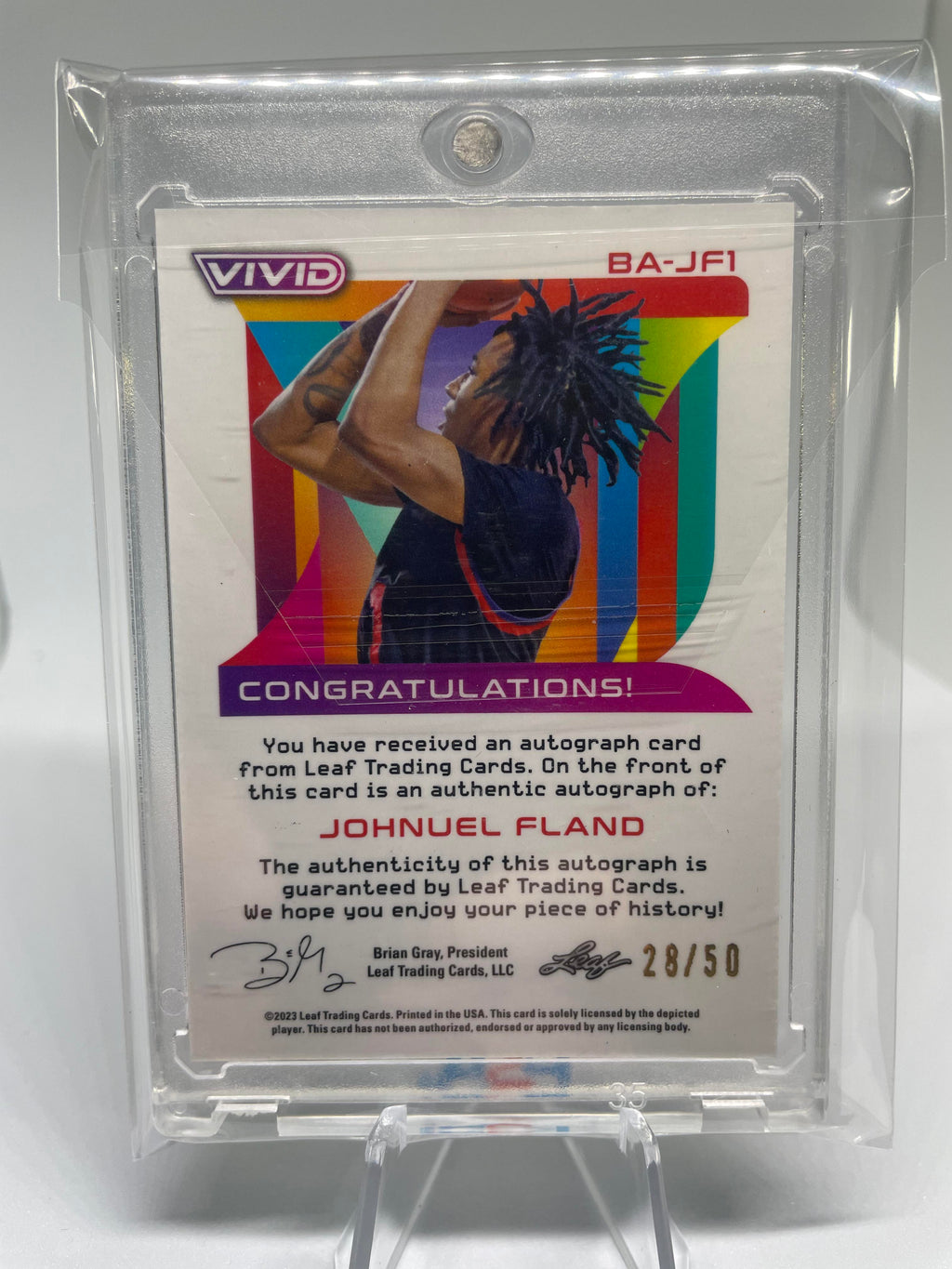 2022-23 Leaf Vivid Johnuel Fland Yellow Prizm Rookie Auto /50