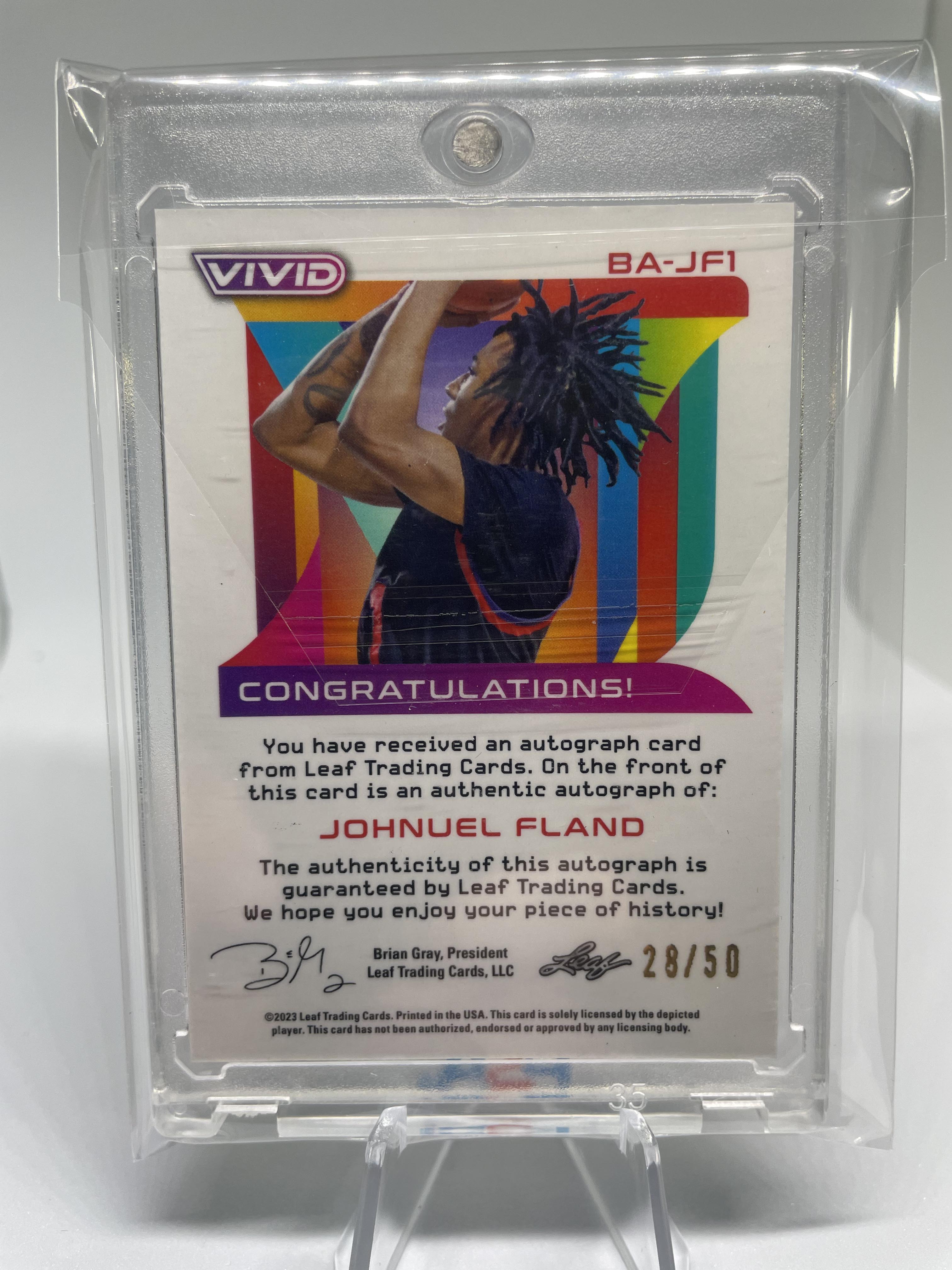 2022-23 Leaf Vivid Johnuel Fland Yellow Prizm Rookie Auto /50