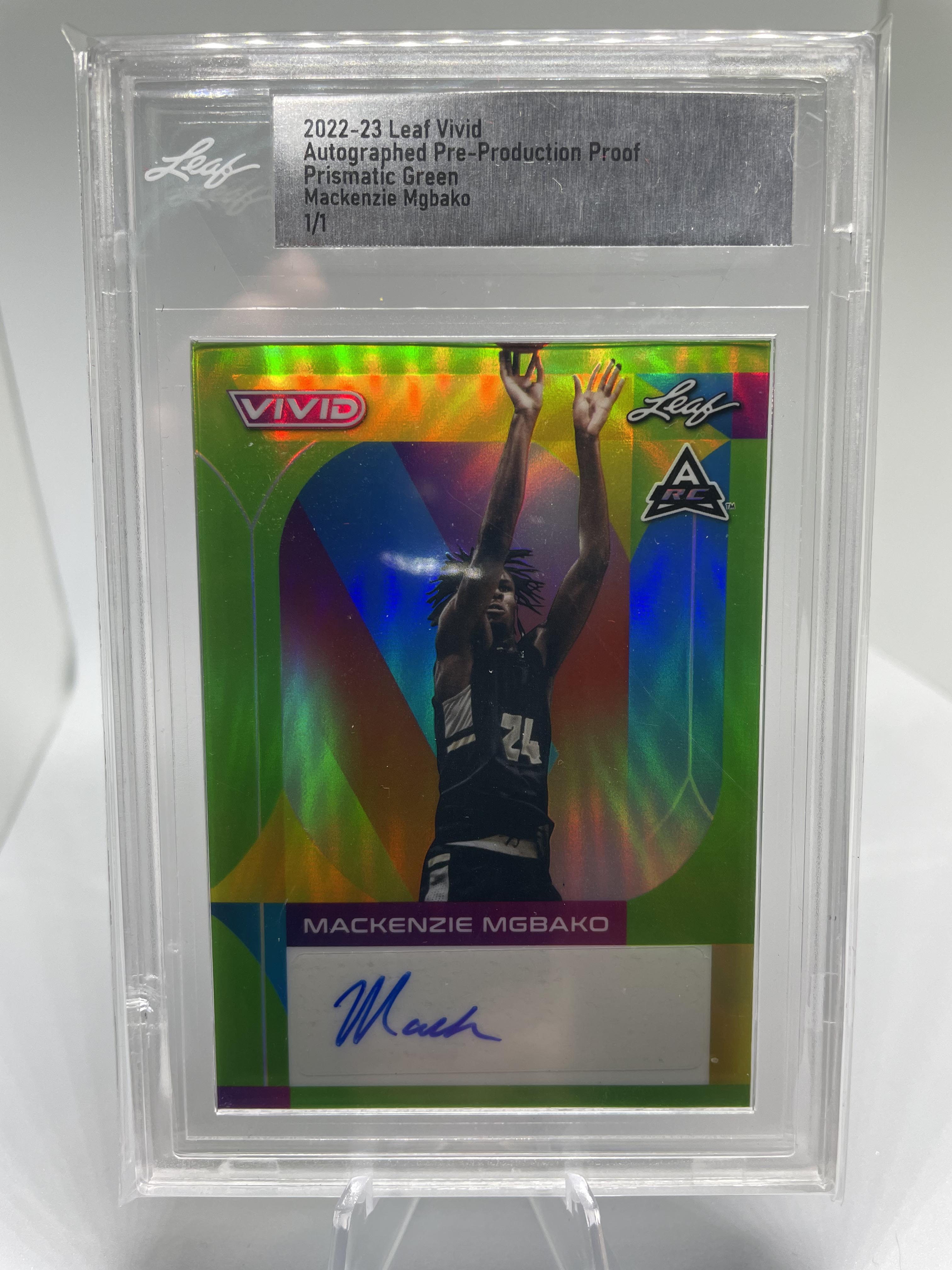 2022-23 Leaf Vivid Mackenzie Mgbako Green Prizm Production Proof Rookie Auto 1/1