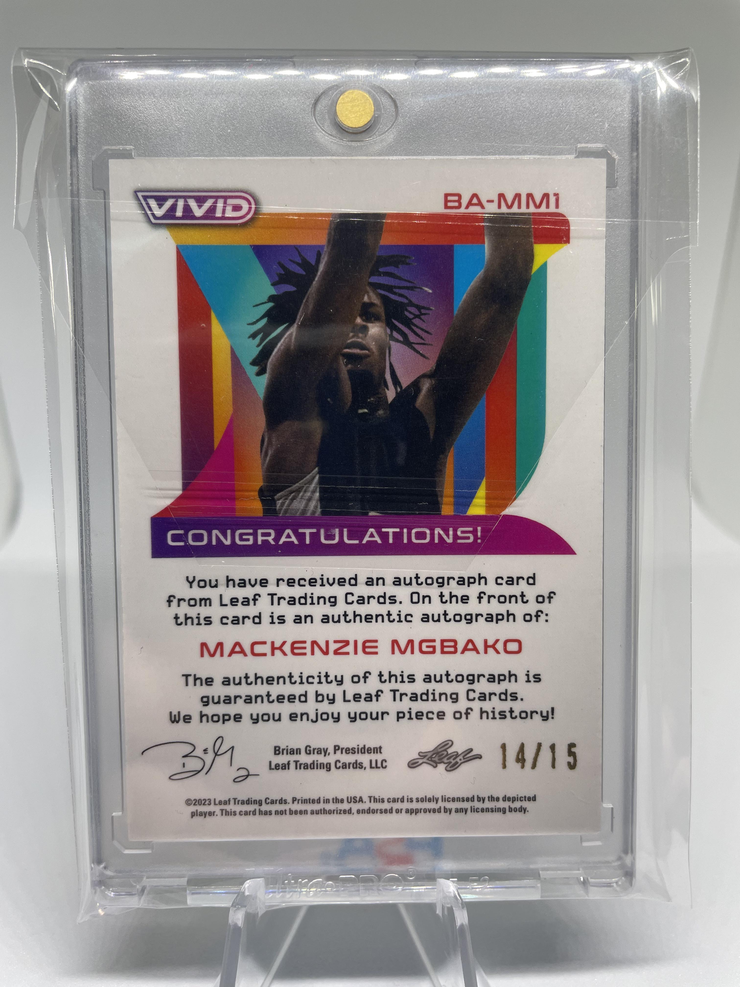 2022-23 Leaf Vivid Mackenzie Mgbako Green Prizm Rookie Auto /15