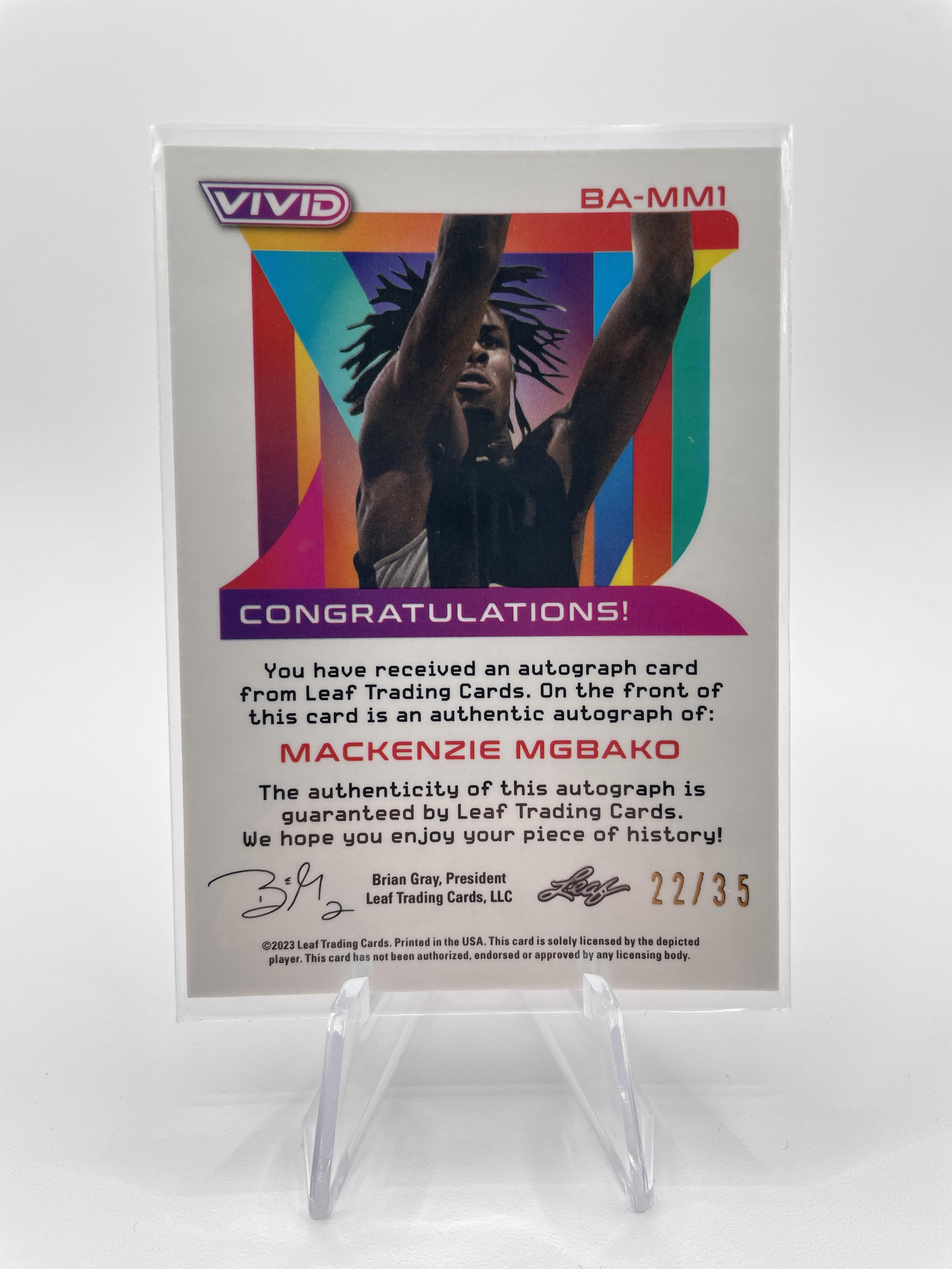 2022-23 Leaf Vivid Mackenzie Mgbako Jean Montero Green Prizm Auto /15 Black /20