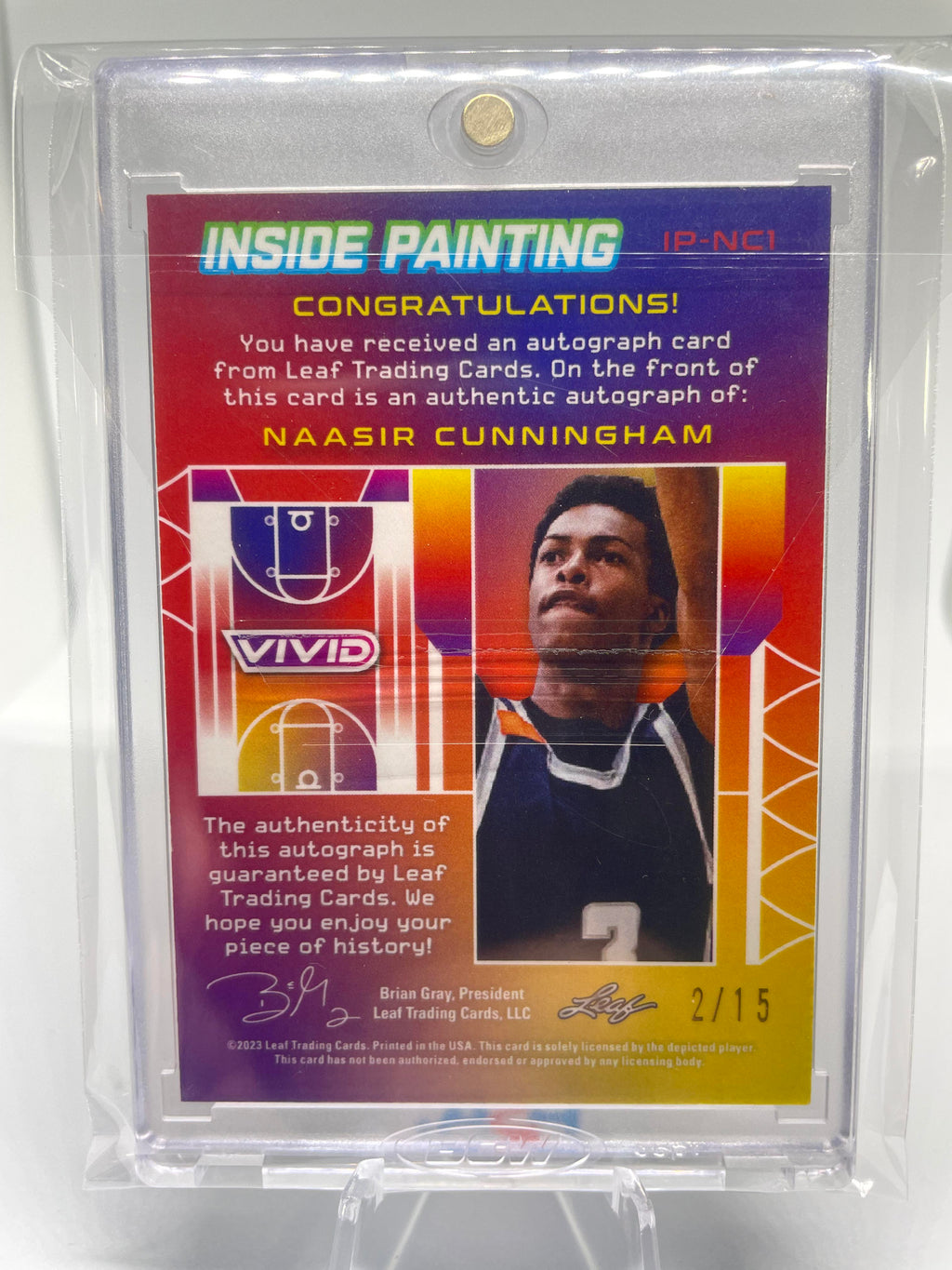 2022-23 Leaf Vivid Naasir Cunningham Inside Painting Green Rookie Auto /15