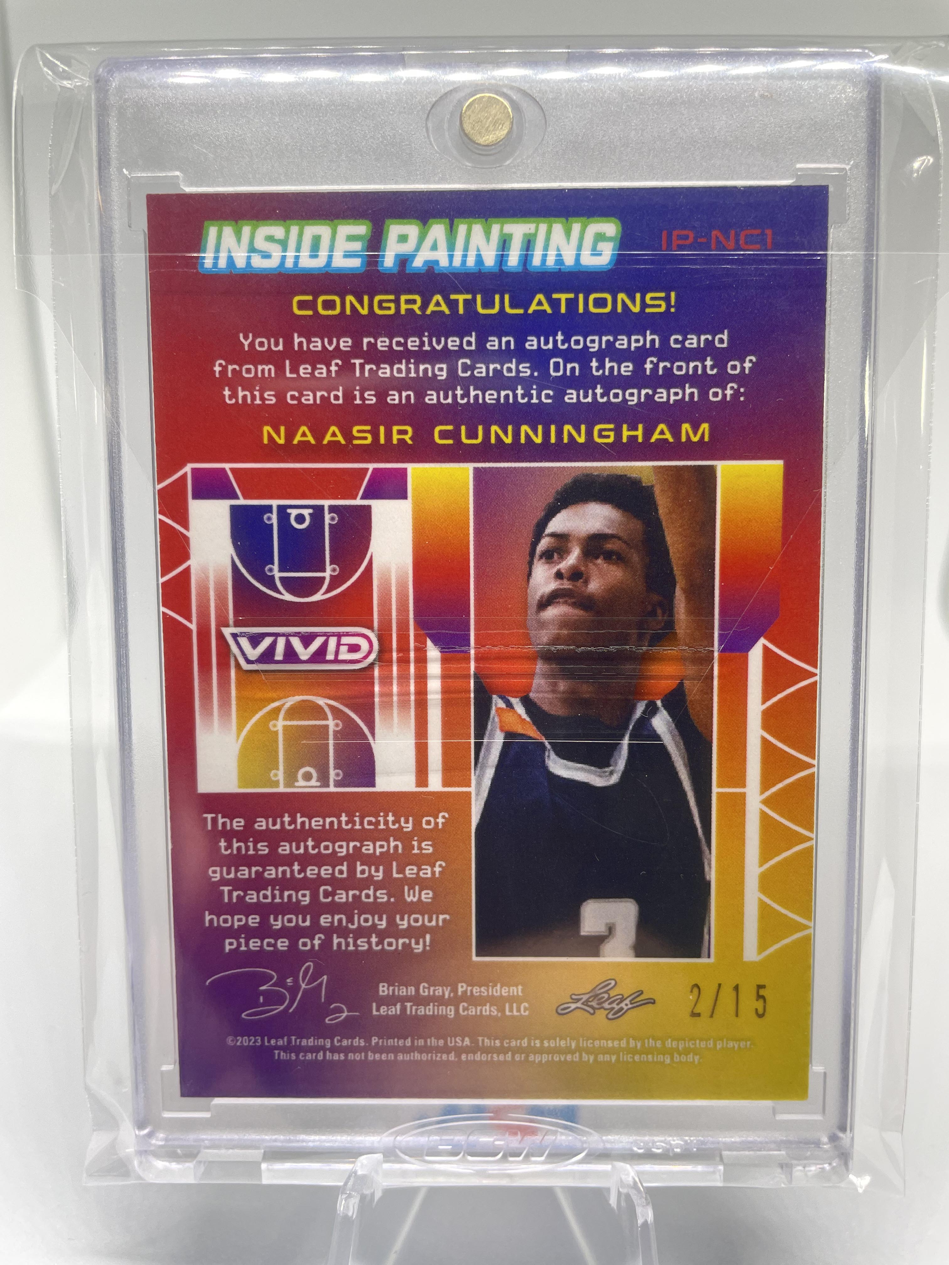 2022-23 Leaf Vivid Naasir Cunningham Inside Painting Green Rookie Auto /15