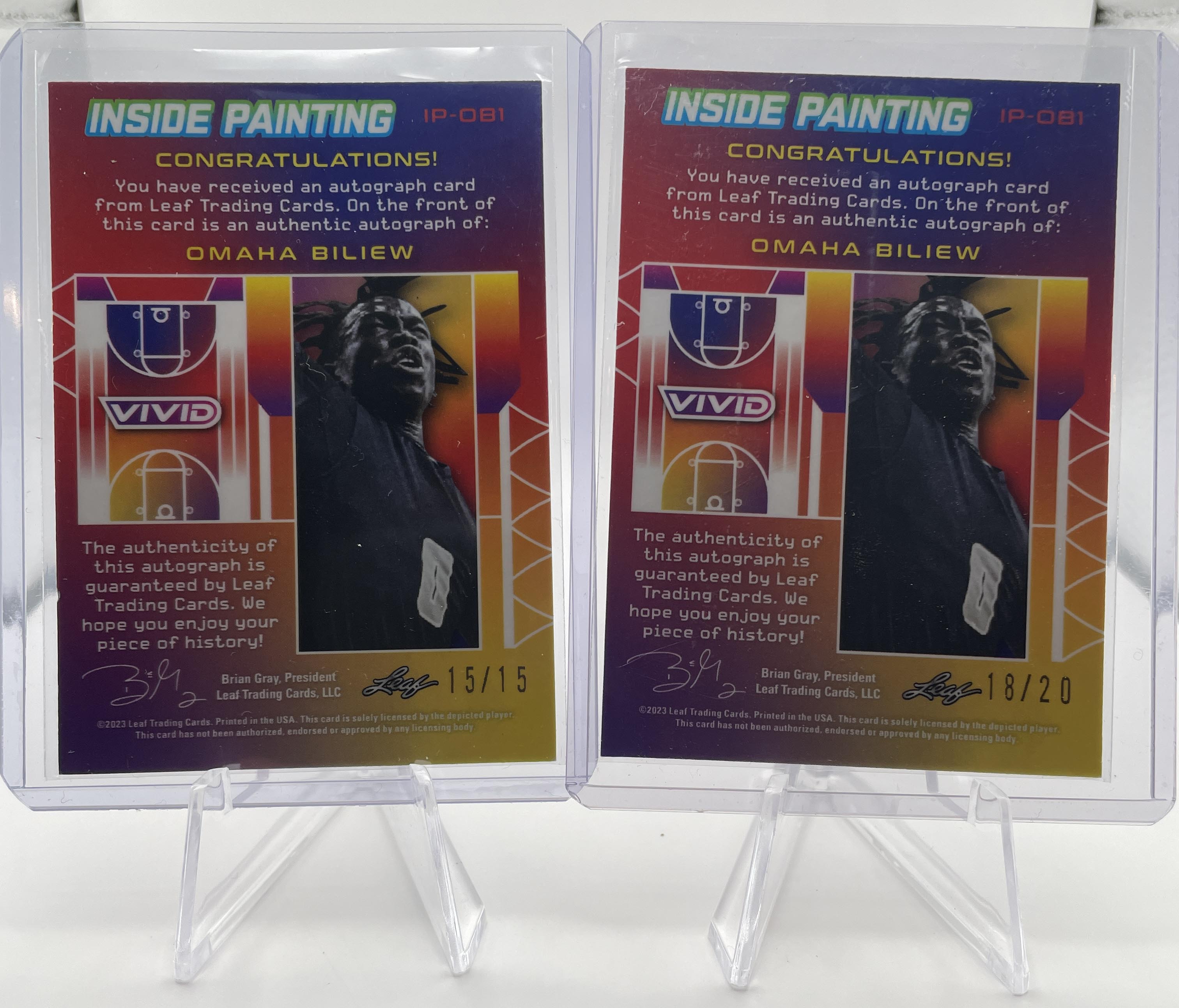 2022-23 Leaf Vivid Omaha Biliew Inside Painting Green Auto /15 + Black Auto /20