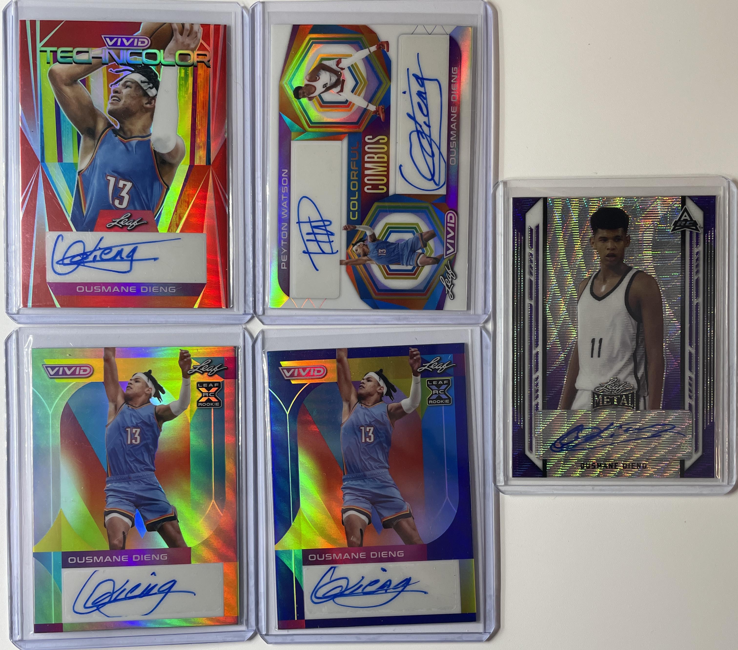 2022-23 Leaf Vivid Ousmane Dieng Rookie Auto Set (x5) Red /35 Blue /40 Dual /25