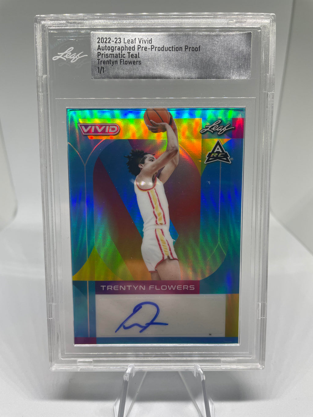2022-23 Leaf Vivid Trentyn Flowers Prismatic Teal Production Proof Auto 1/1