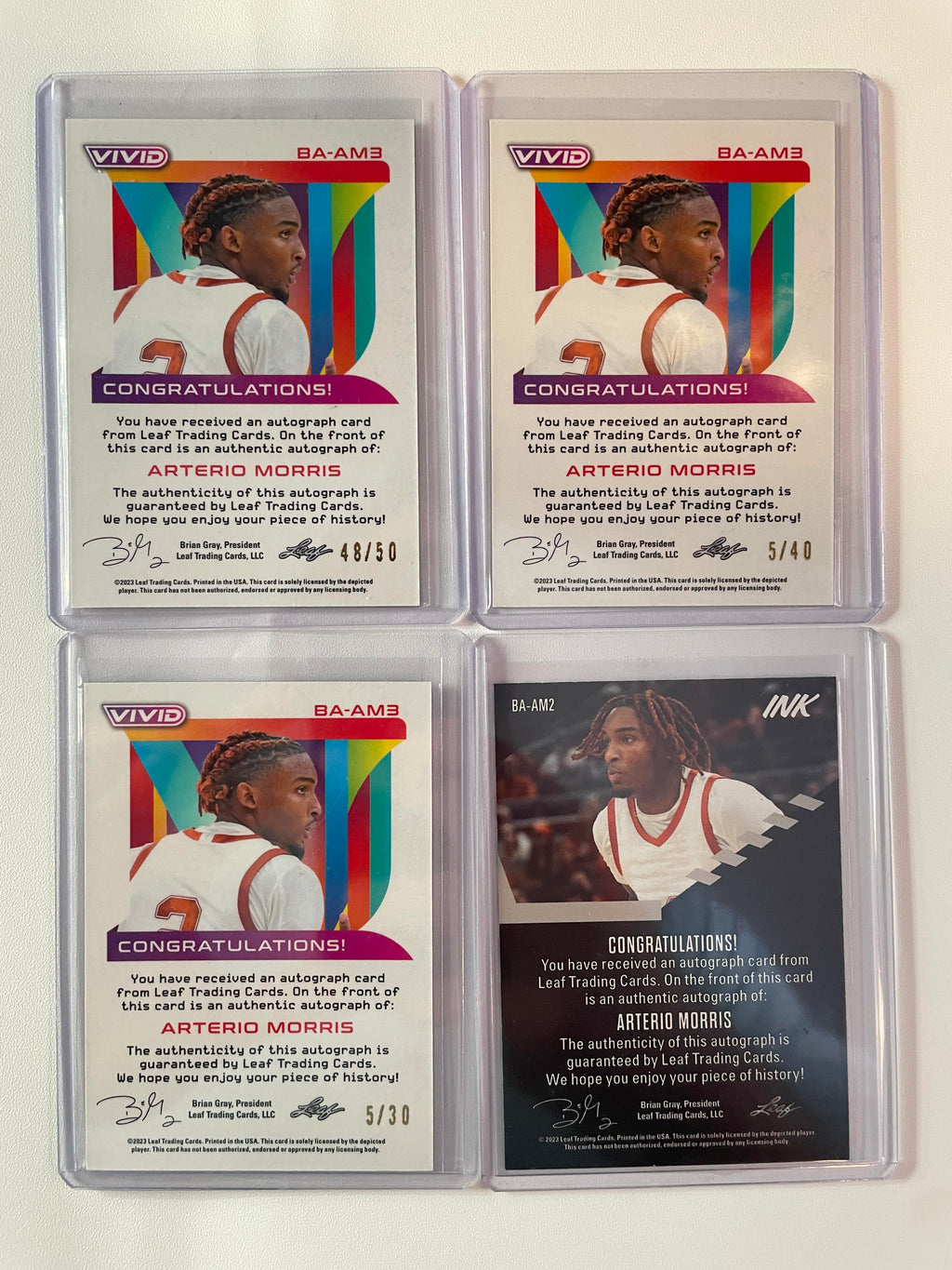 2022-23 Leaf Vivid + Ink Arterio Morris Refractor Auto Set (x4) /30 /40 & /50