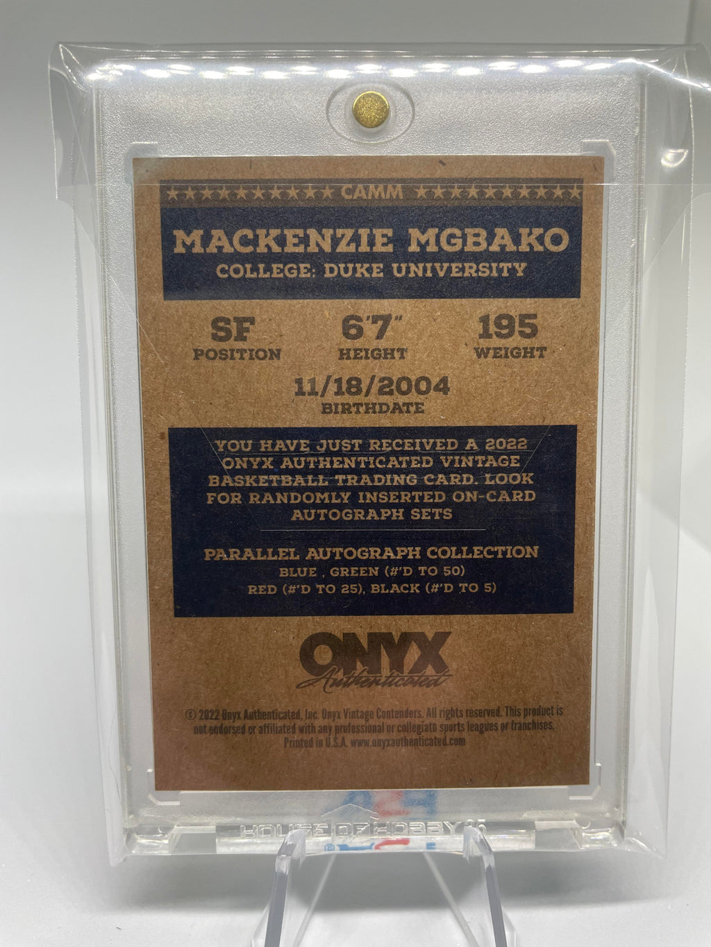 2022-23 Onyx Vintage Mackenzie Mgbako Blue Rookie Auto /400